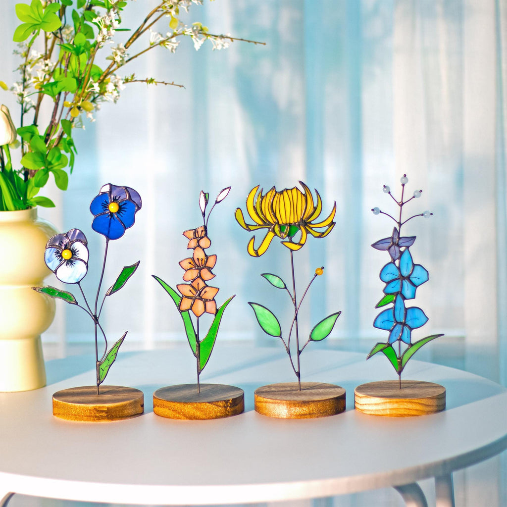 Custom Birth Flower Stained Glass Personalized Birth Month Flower Suncatcher Floral Table Decor Flower Nana's Garden Stake Mother’s Day Gift