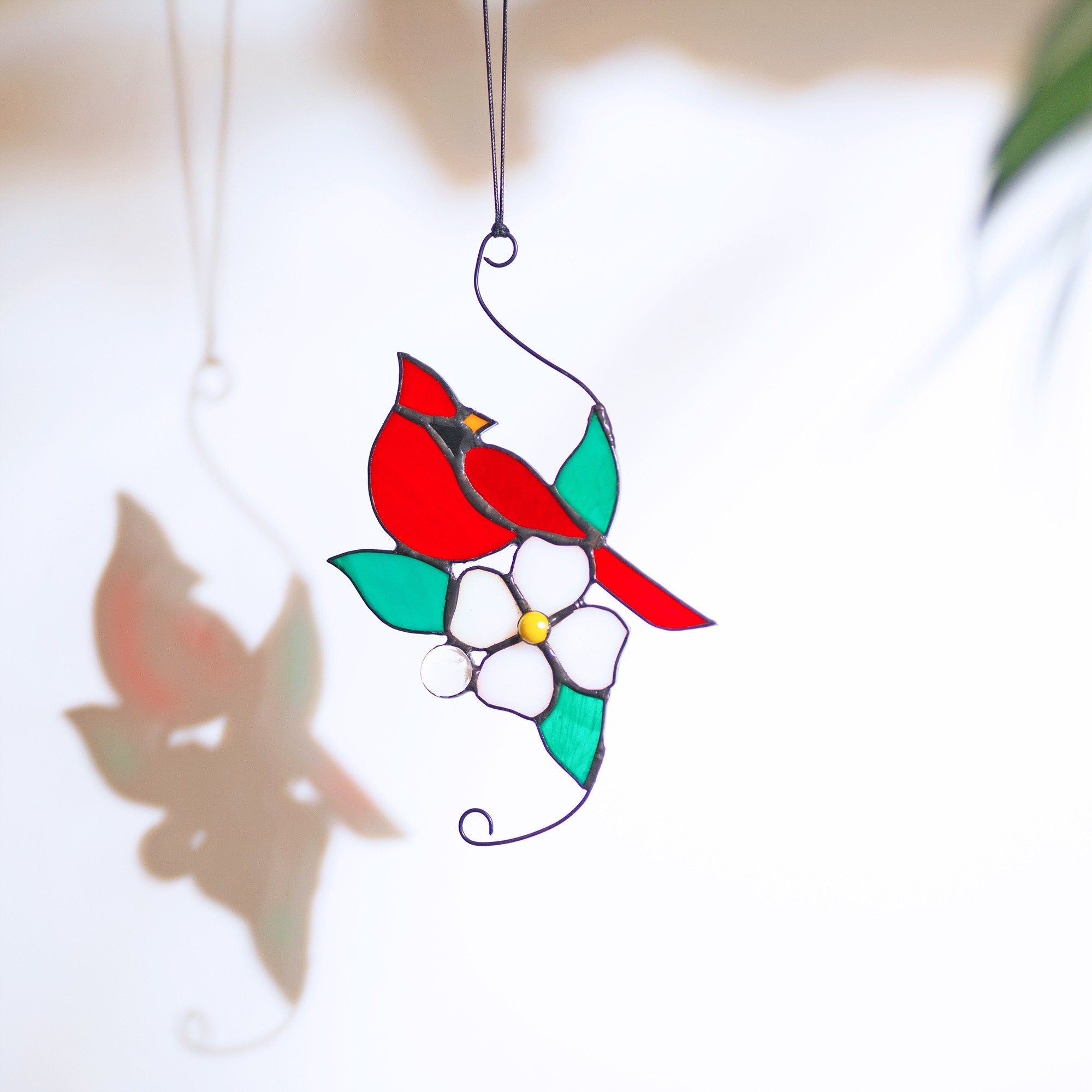 Cardinal stained glass window hangings Cardinal bird suncatcher Mothers Day gift bird stained glass flower cardinal suncatcher Cardinal gift