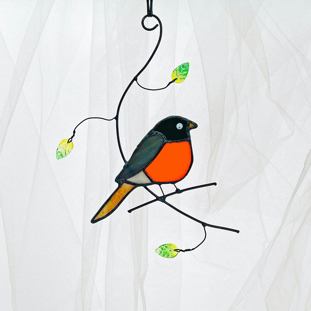 America Robin Bird Stained Glass Window Hanging Ornament Suncatcher Decor, Bird Gifts Decoration, Birds Lovers