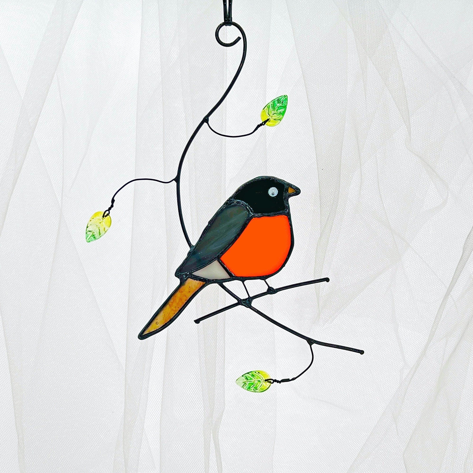 America Robin Bird Stained Glass Window Hanging Ornament Suncatcher Decor, Bird Gifts Decoration, Birds Lovers
