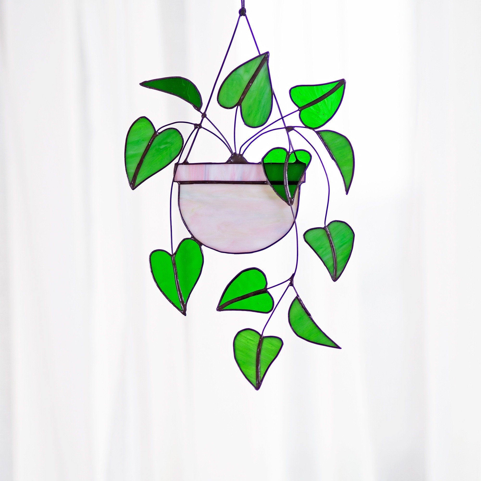 Heart leaf Philodendron Plant Stained Glass Hanging Plant Suncatcher Home Decor Glass  Wall Art Garden Plant Boho home decor Hanging Plant