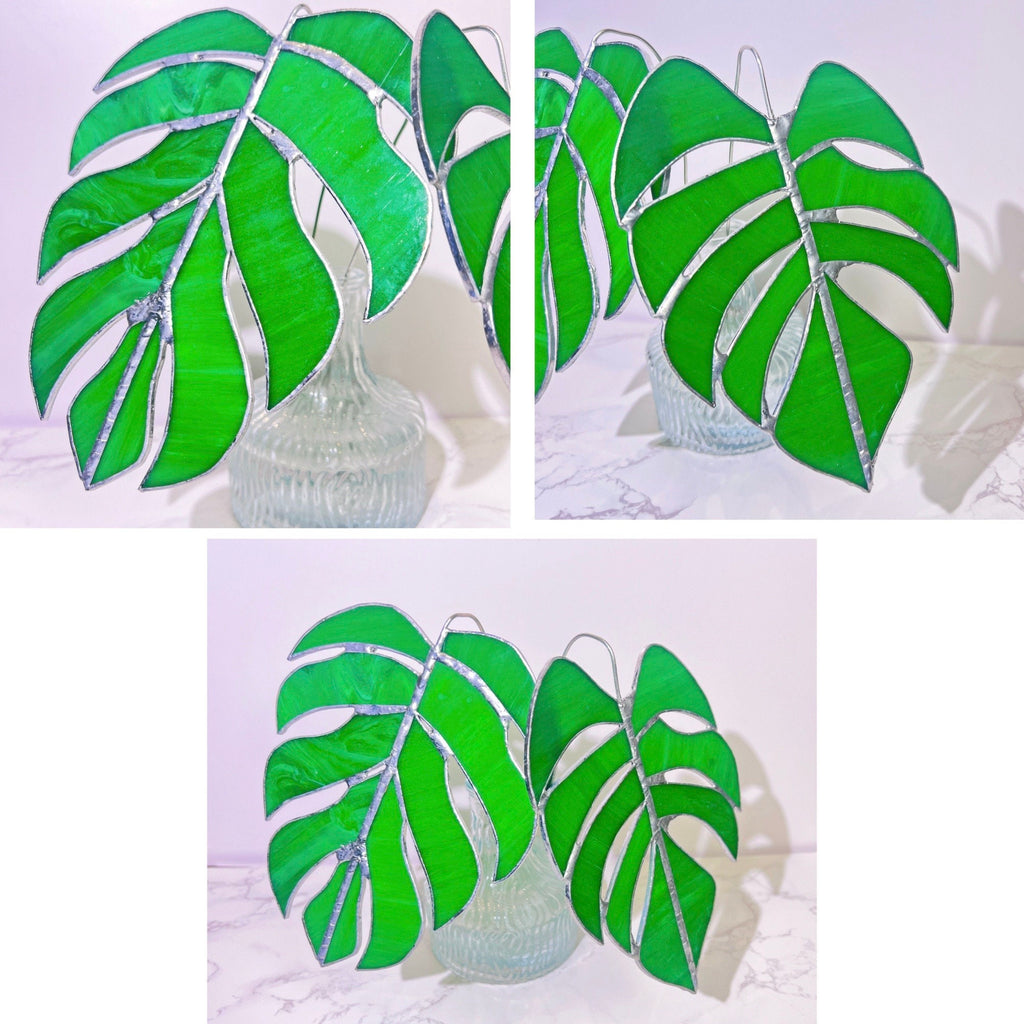 Monstera 1 set of 2 Table stained glass decor,Fake Monstera plant,Monstera plant decor,House Desk plant,Nature home decor, Nature Ornamen