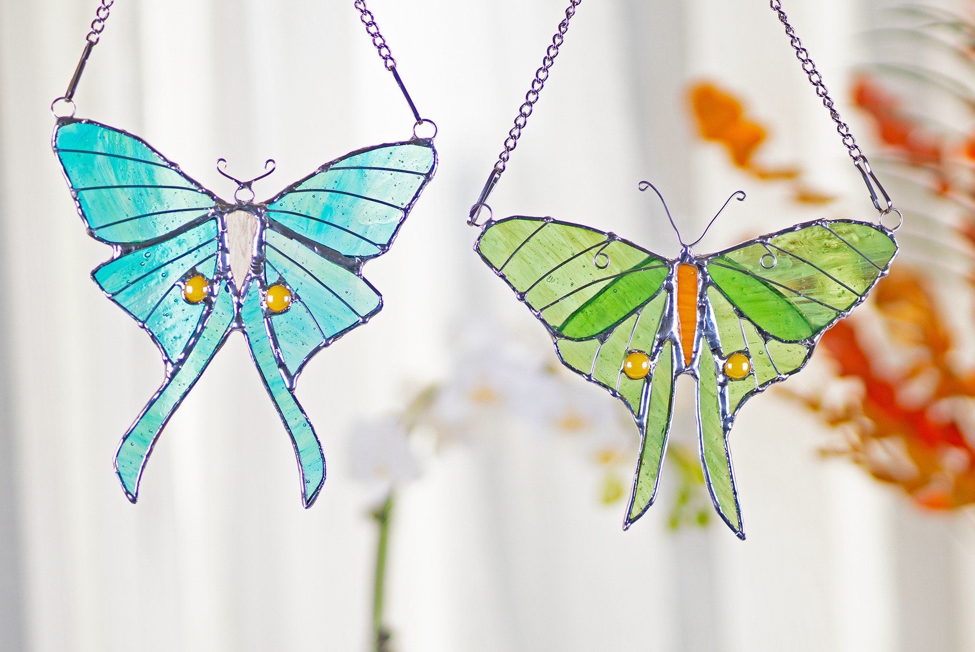 Luna moth stained glass butterfly window hangings butterfly suncather boho stained glass butterfly suncatcher garden decor Mothers Day gift