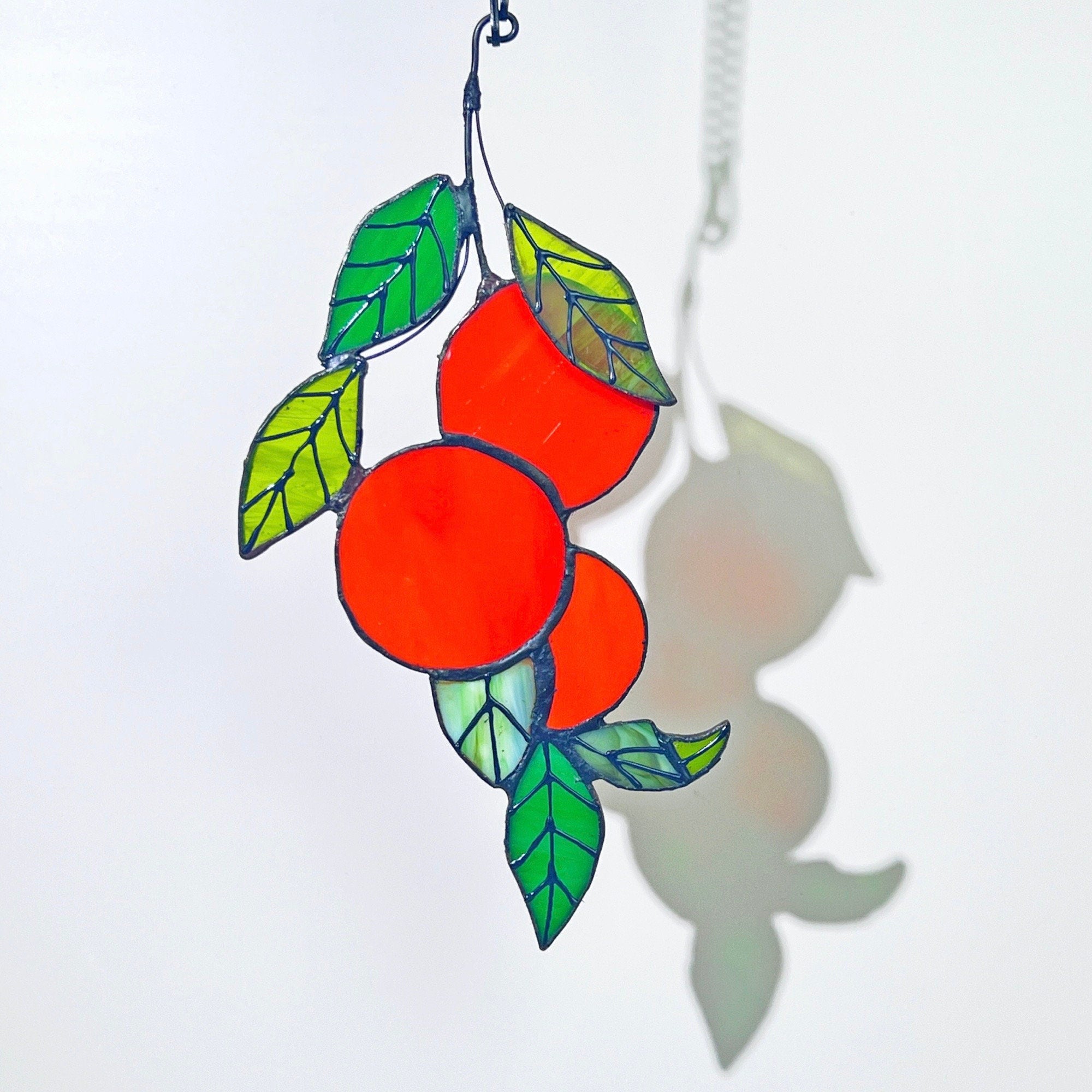 Orange branch Stained glass sun catcher window hanging suncatcher Orange tree leaves pendant fruit plant lover garden gift for christmas