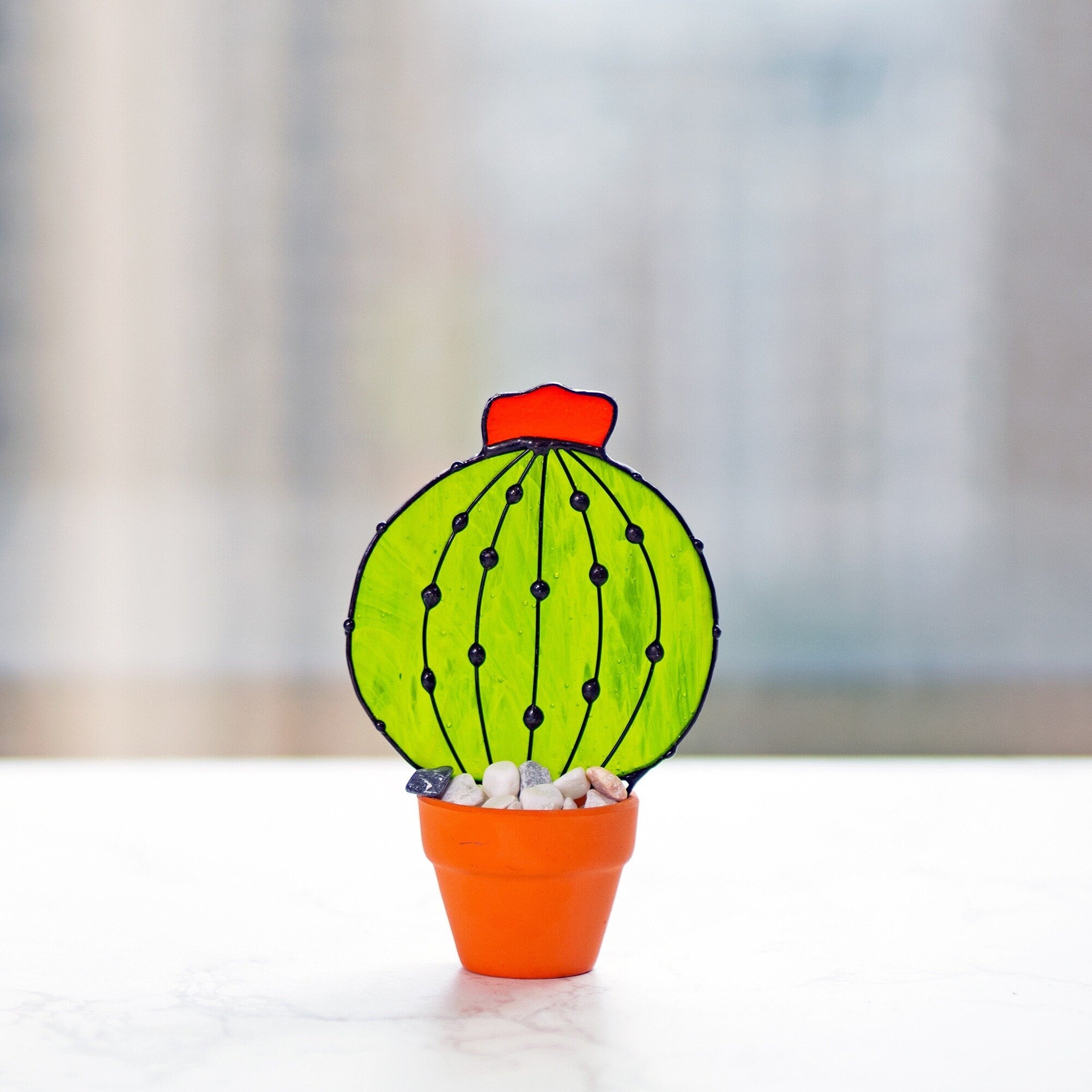 Cactus Plant Stained Glass Succulents Plants Suncatcher Cactus Decor Garden Decor Plants Glass Art, Artificial House Plant,Birthday Gifts