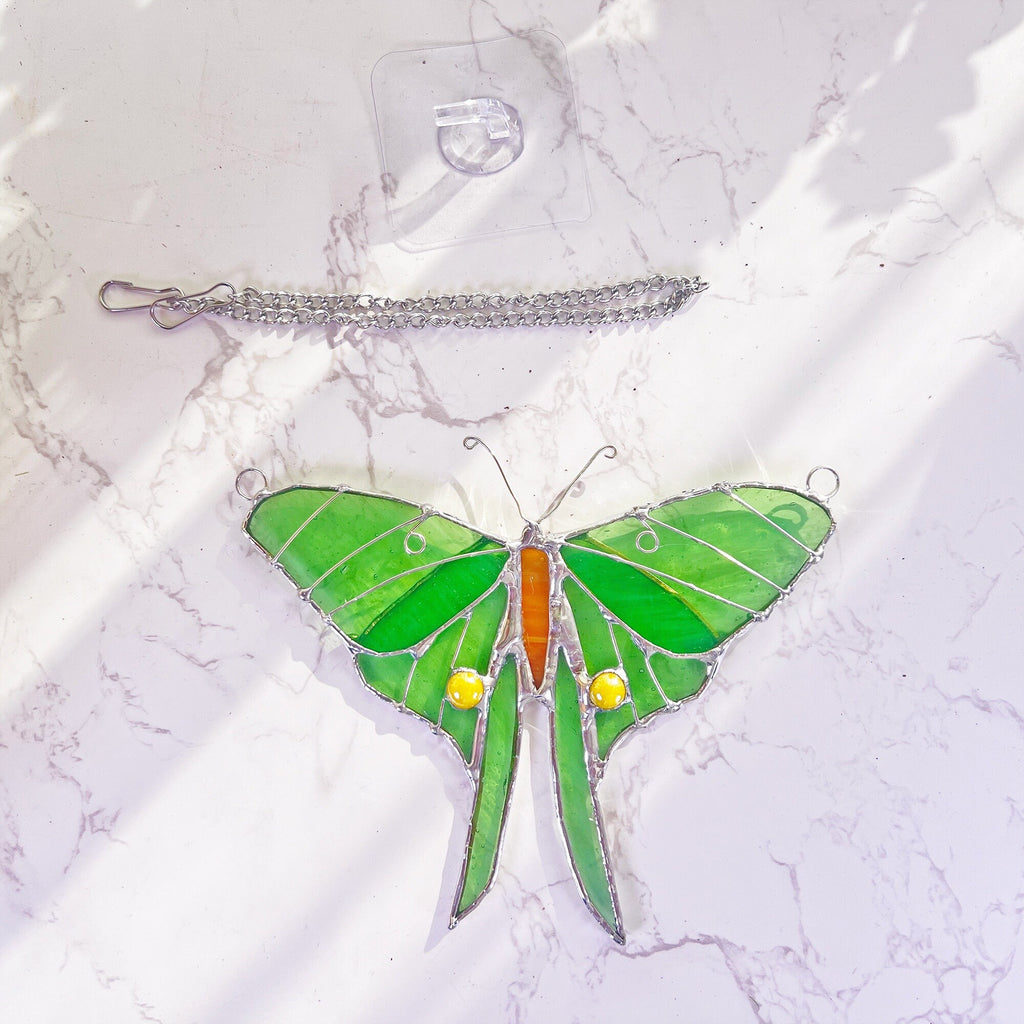 Luna moth stained glass butterfly window hangings butterfly suncather boho stained glass butterfly suncatcher garden decor Mothers Day gift
