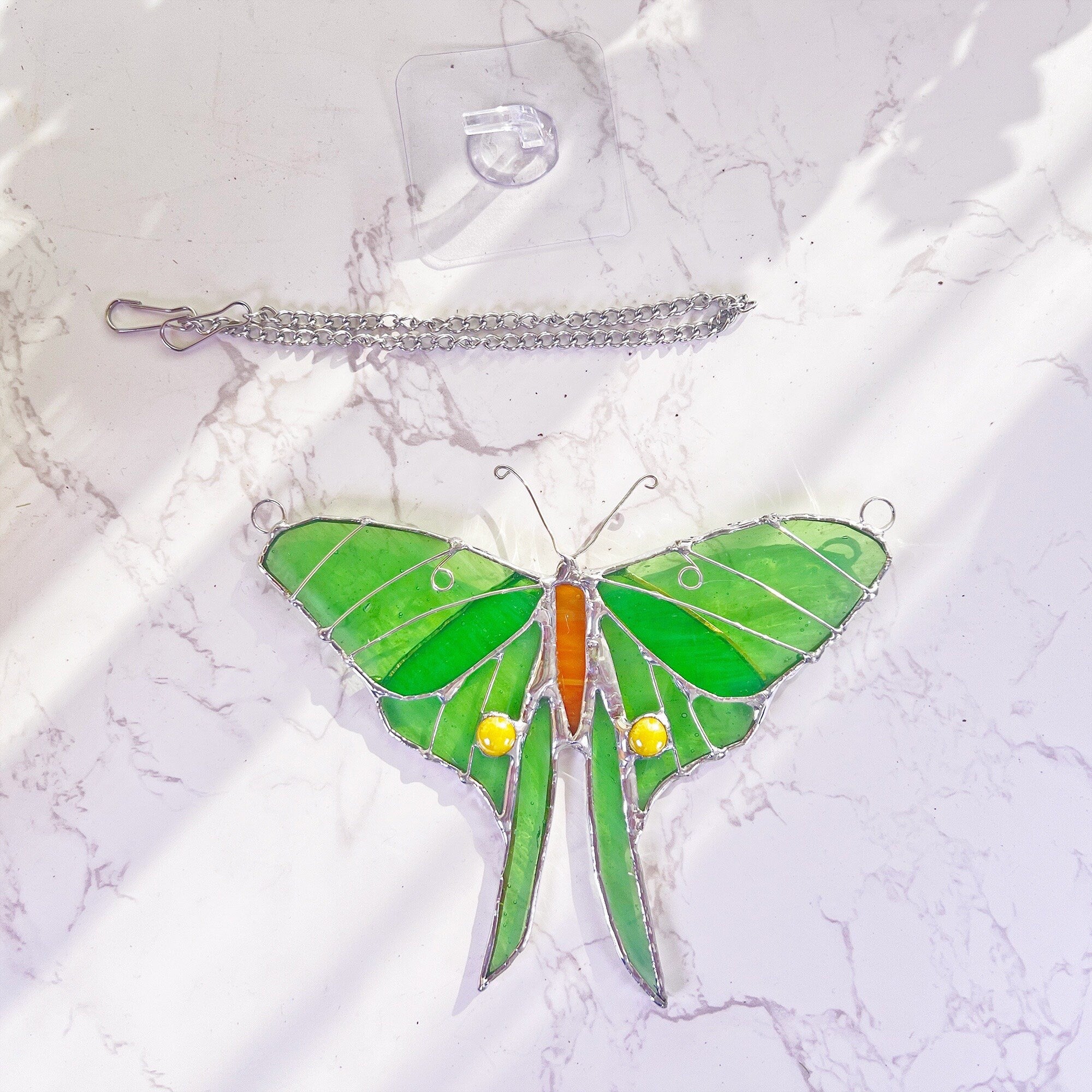 Luna moth stained glass butterfly window hangings butterfly suncather boho stained glass butterfly suncatcher garden decor Mothers Day gift