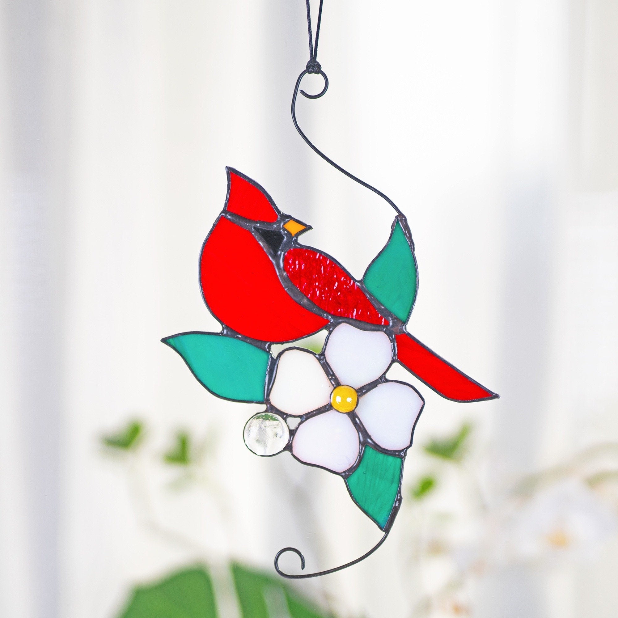 Cardinal stained glass window hangings Cardinal bird suncatcher Mothers Day gift bird stained glass flower cardinal suncatcher Cardinal gift