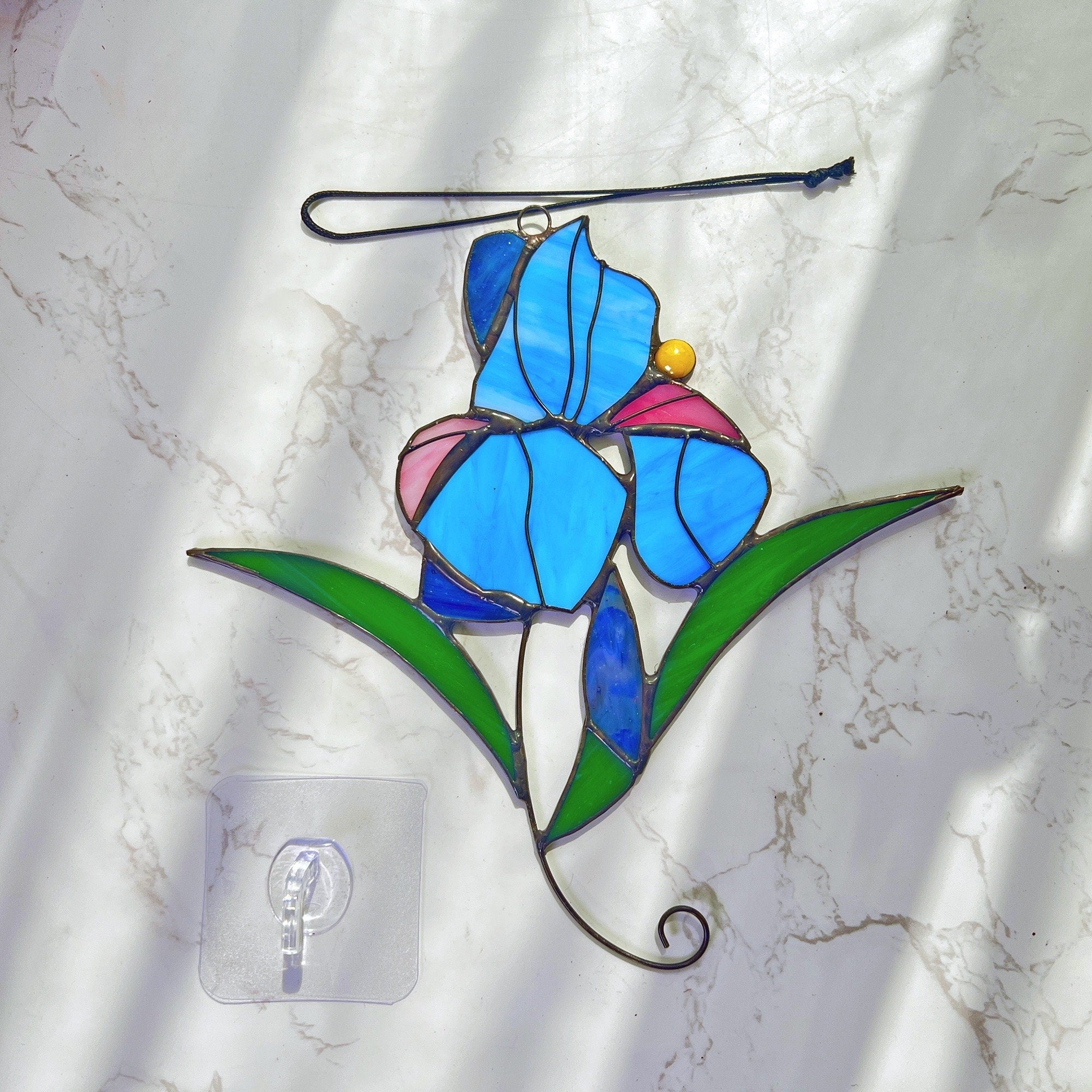 Iris Flower Stained Glass Sun Catcher Blue purple flower Stain Glass Window Hangings Wall decor gift for Mom Plant lover Mothers day Gift