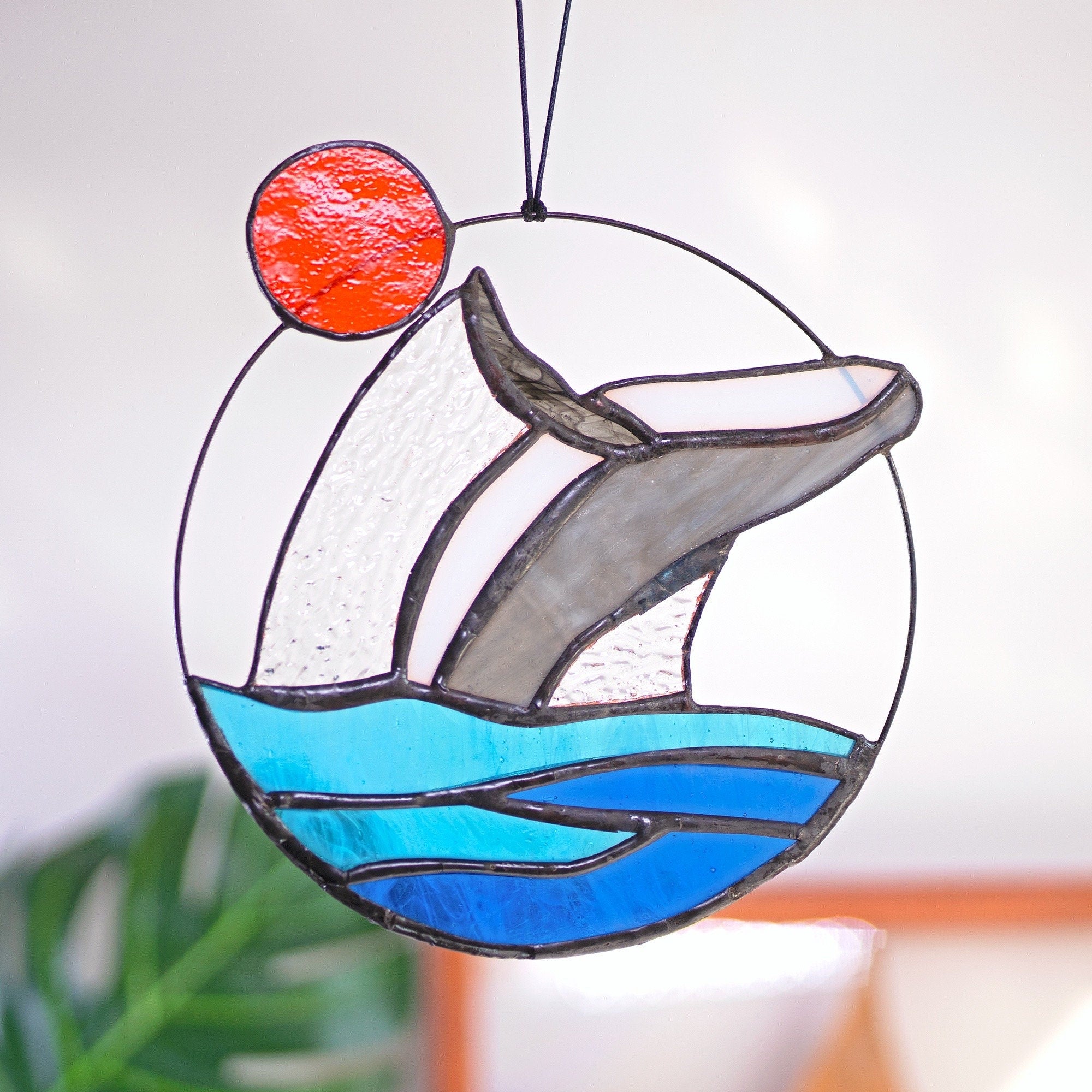 Marine Stained Glass Whale Window Hangings Suncatcher Whale Sun Catcher Ocean Stained Glass Sea Home House Decor Window Wall Decoration