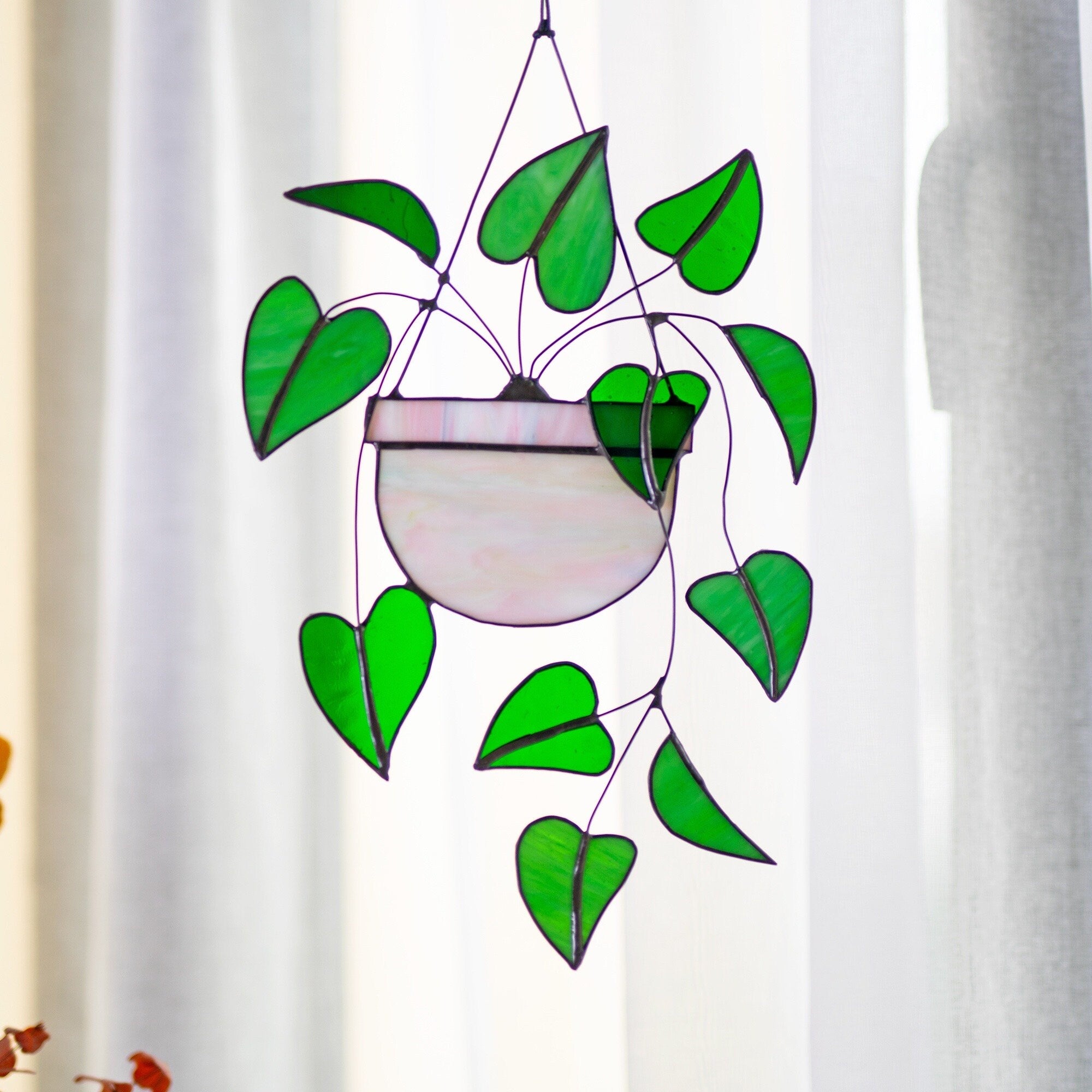 Heart leaf Philodendron Plant Stained Glass Hanging Plant Suncatcher Home Decor Glass  Wall Art Garden Plant Boho home decor Hanging Plant