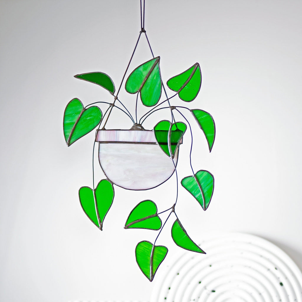 Heart leaf Philodendron Plant Stained Glass Hanging Plant Suncatcher Home Decor Glass  Wall Art Garden Plant Boho home decor Hanging Plant