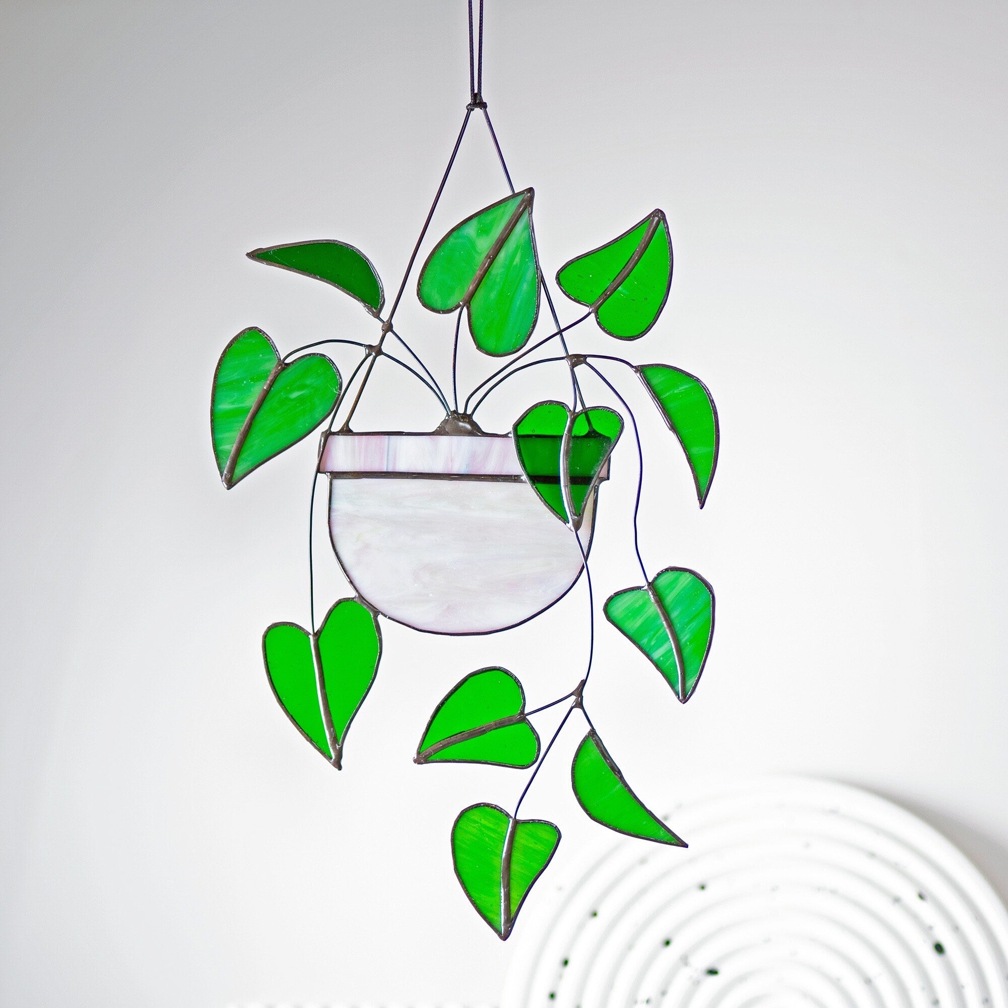 Heart leaf Philodendron Plant Stained Glass Hanging Plant Suncatcher Home Decor Glass  Wall Art Garden Plant Boho home decor Hanging Plant
