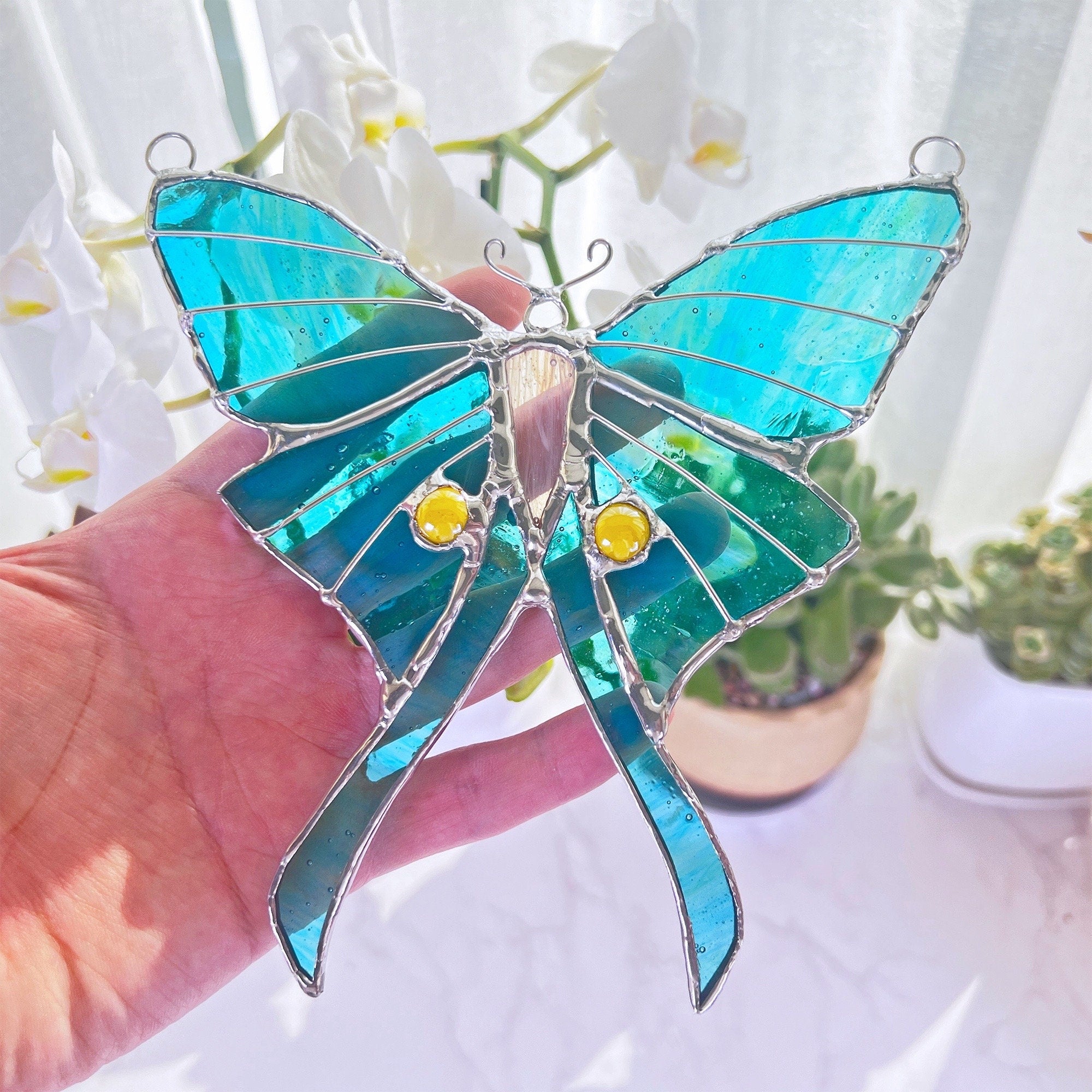 Luna moth stained glass butterfly window hangings butterfly suncather boho stained glass butterfly suncatcher garden decor Mothers Day gift