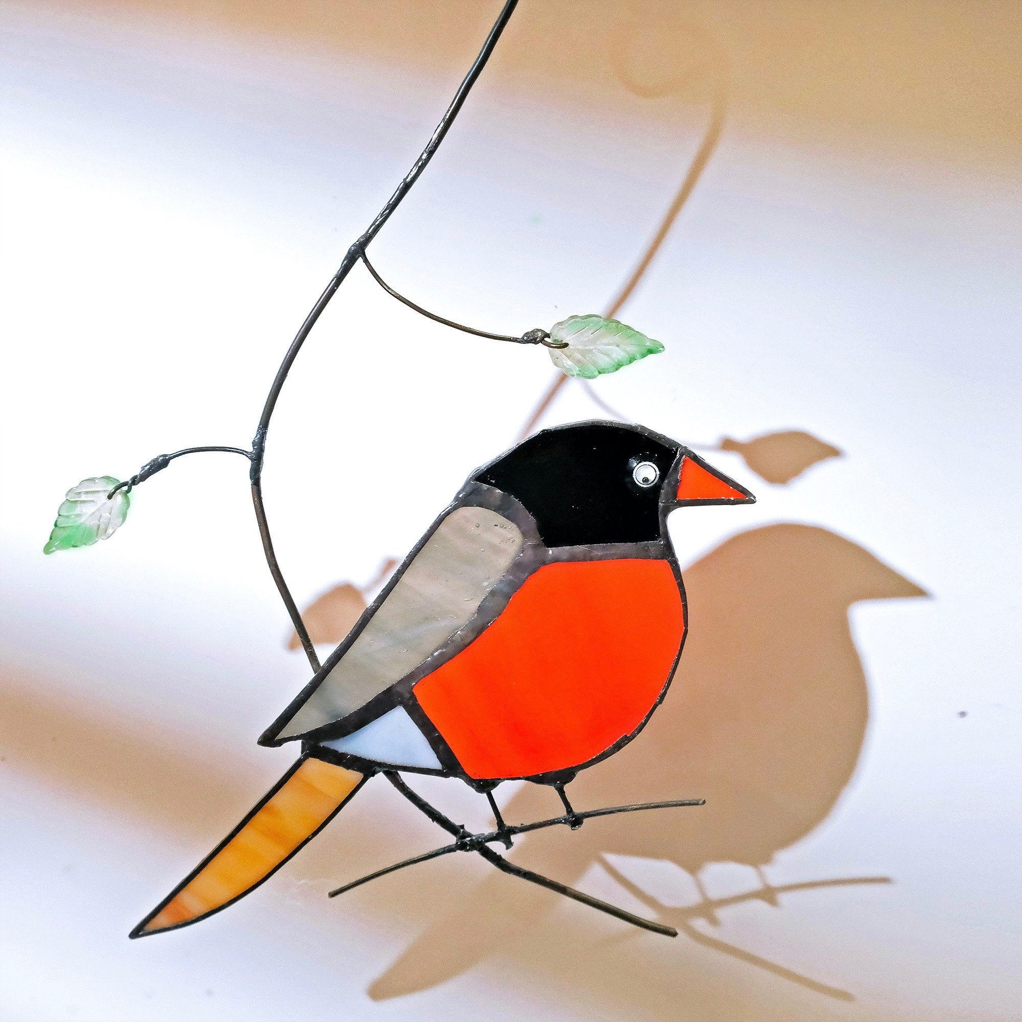 America Robin Bird Stained Glass Window Hanging Ornament Suncatcher Decor, Yard Art Birds Gifts Decoration, Birds Lovers 8.66 * 5.9