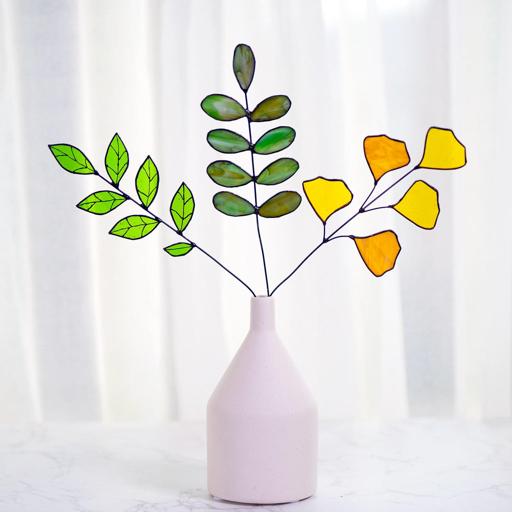 Wildflower Stained Glass Leaves Plant Suncatcher Boho Flower Bouquet Glass Art Mothday Day Gift,Plants Nature Flowers In Vase Home Decor