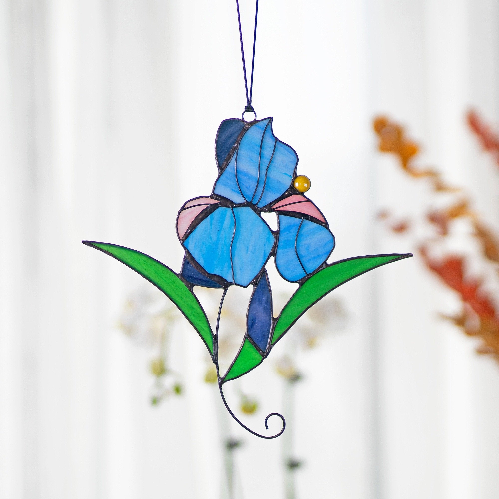 Iris Flower Stained Glass Sun Catcher Blue purple flower Stain Glass Window Hangings Wall decor gift for Mom Plant lover Mothers day Gift