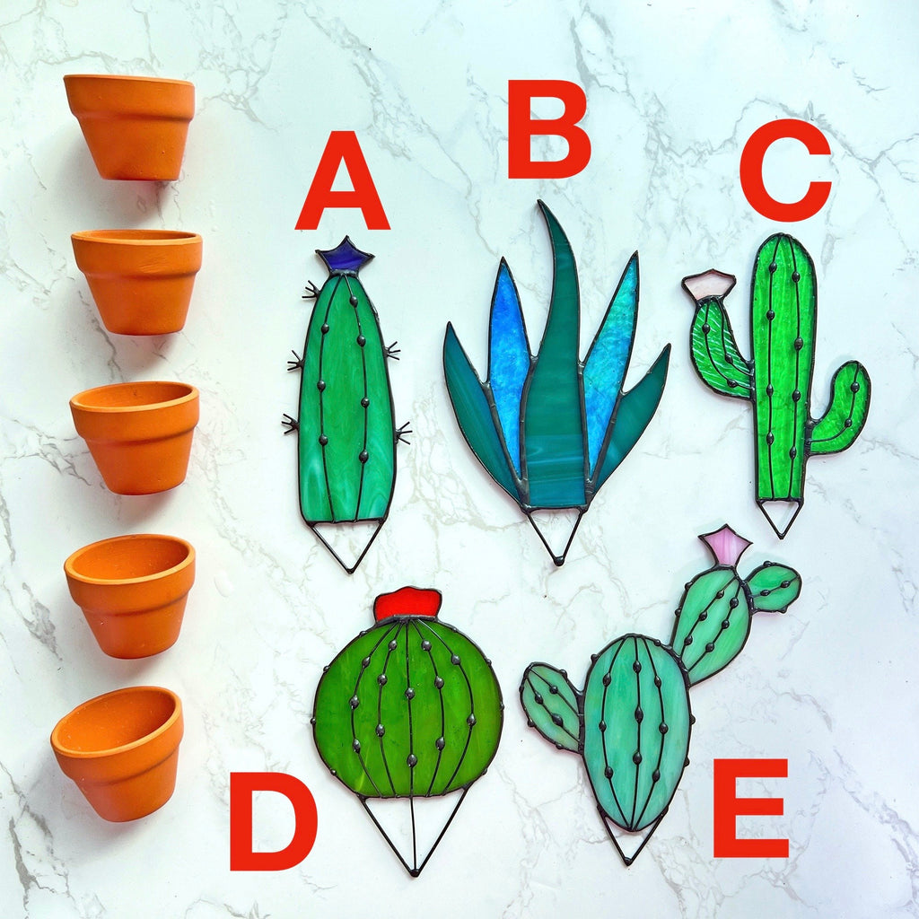 Cactus Plant Stained Glass Succulents Plants Suncatcher Cactus Decor Garden Decor Plants Glass Art, Artificial House Plant,Birthday Gifts