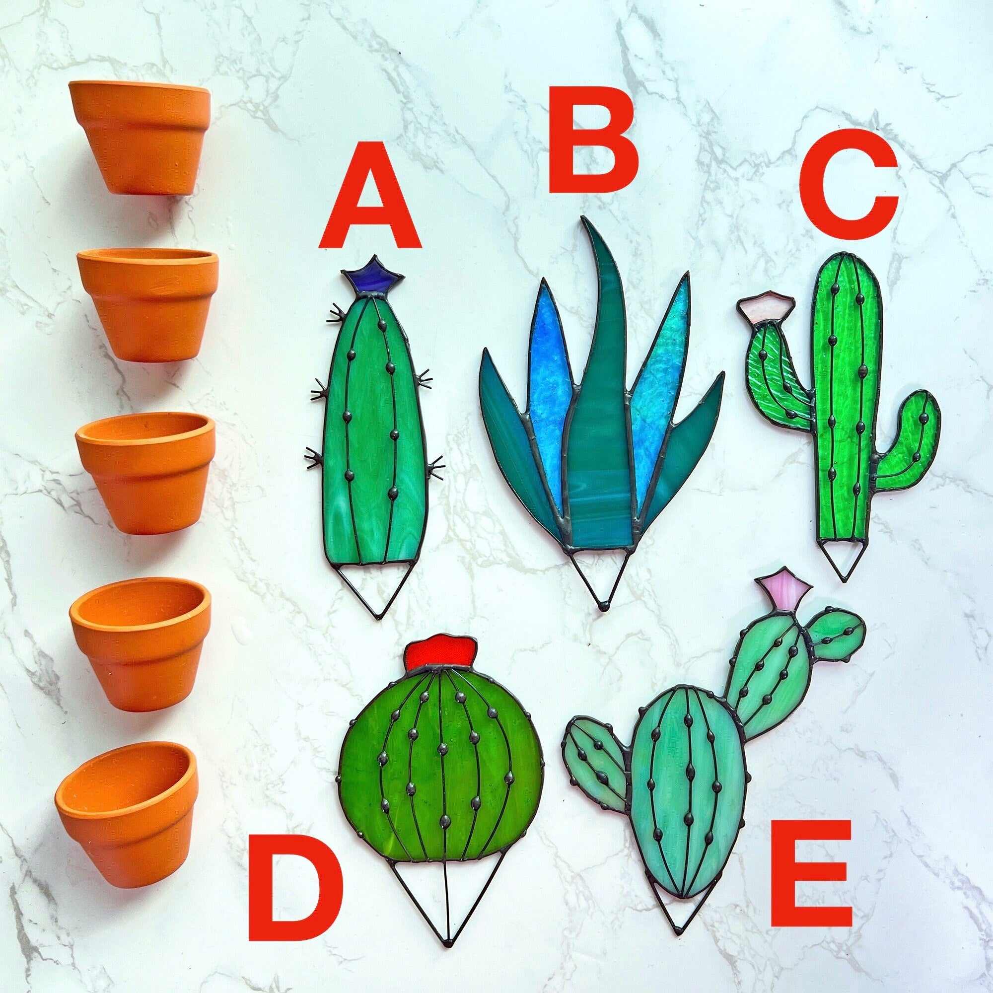Cactus Plant Stained Glass Succulents Plants Suncatcher Cactus Decor Garden Decor Plants Glass Art, Artificial House Plant,Birthday Gifts