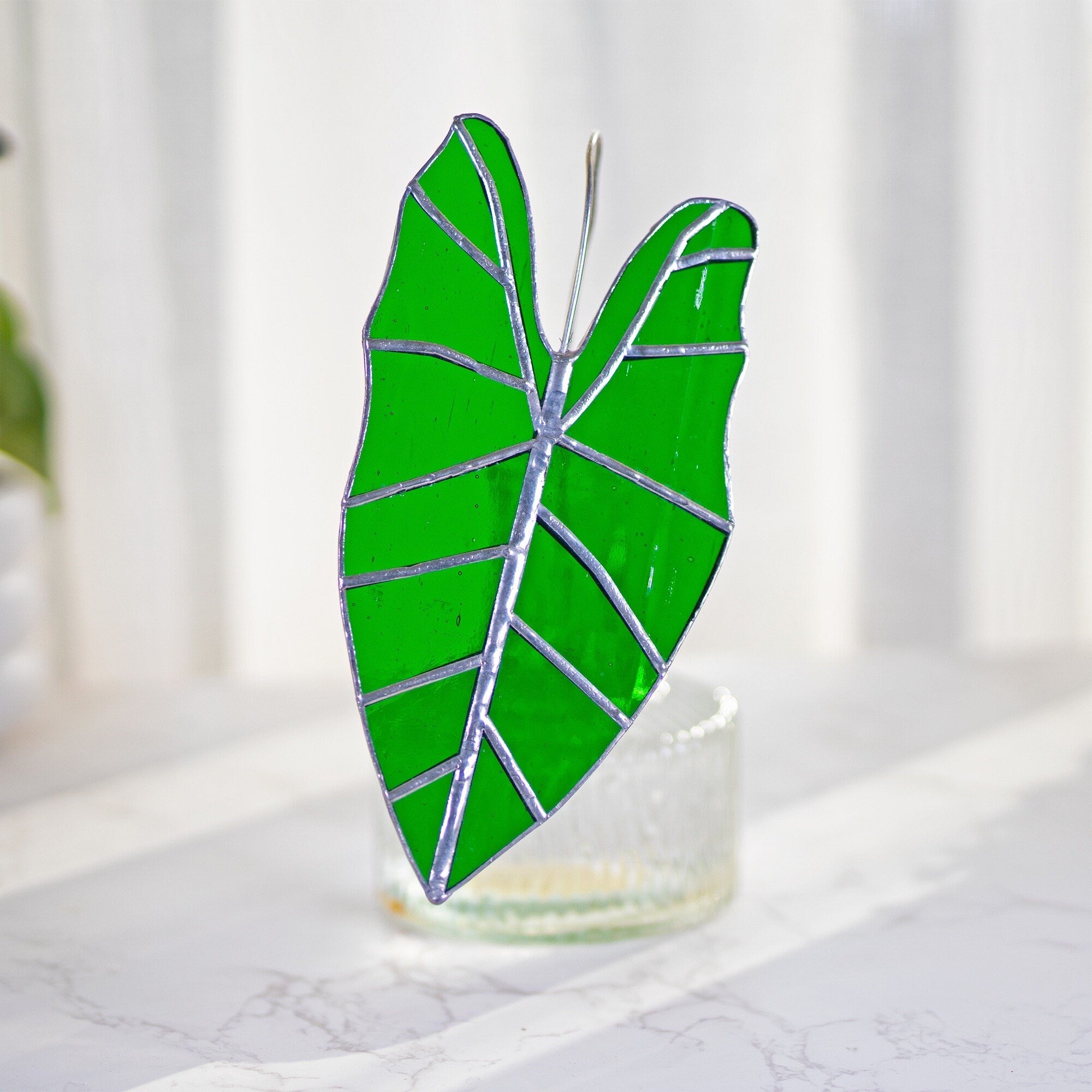 Alocasia Frydek Suncatcher 1 Set of 3 Table Stained Glass Decor,Fake Alocasia Frydek Plant, Stain Glass Plant Decor,House Plant,Home Decor
