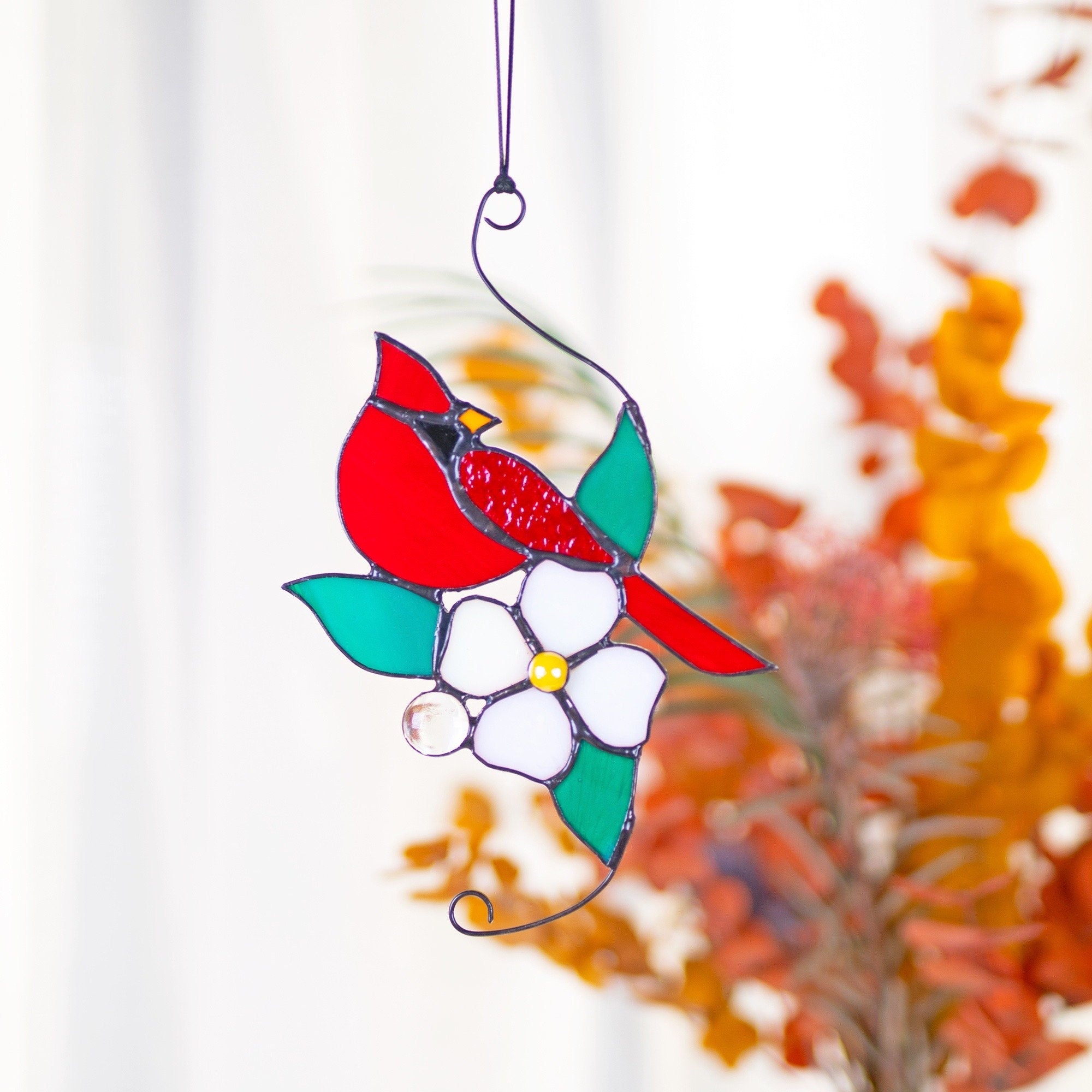 Cardinal stained glass window hangings Cardinal bird suncatcher Mothers Day gift bird stained glass flower cardinal suncatcher Cardinal gift