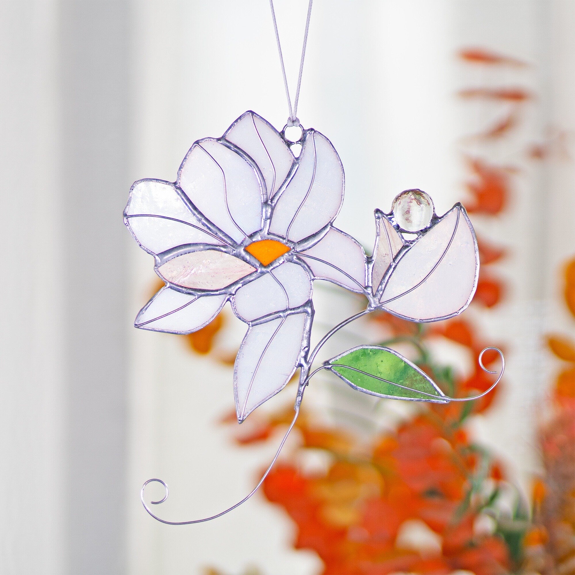 Magnolia Bouquet Flower Stained Glass Flower Iridescent Suncatcher Bouquet  Window Hangings Glass art Flower Suncatcher Mothers Day gift