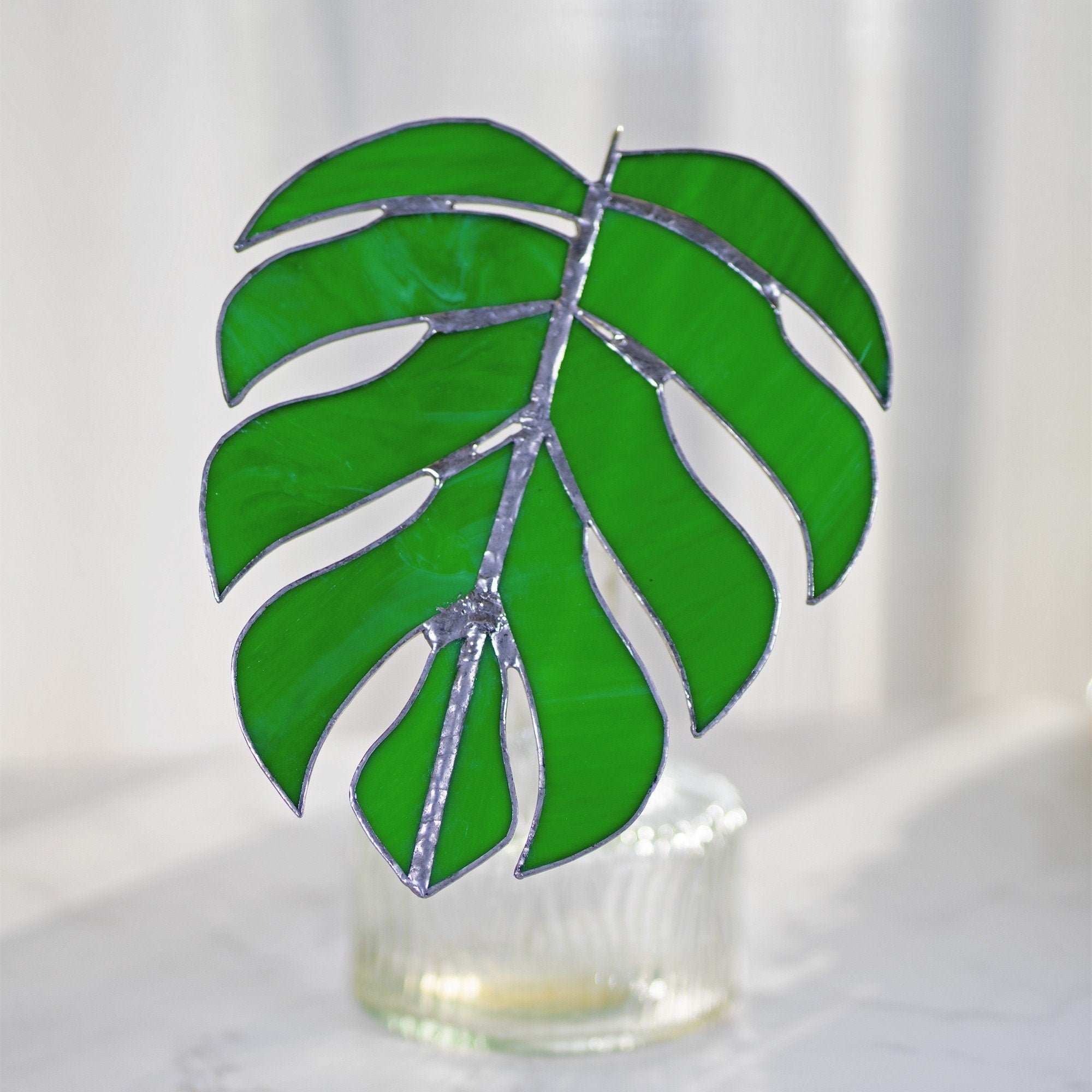 Monstera 1 set of 2 Table stained glass decor,Fake Monstera plant,Monstera plant decor,House Desk plant,Nature home decor, Nature Ornamen