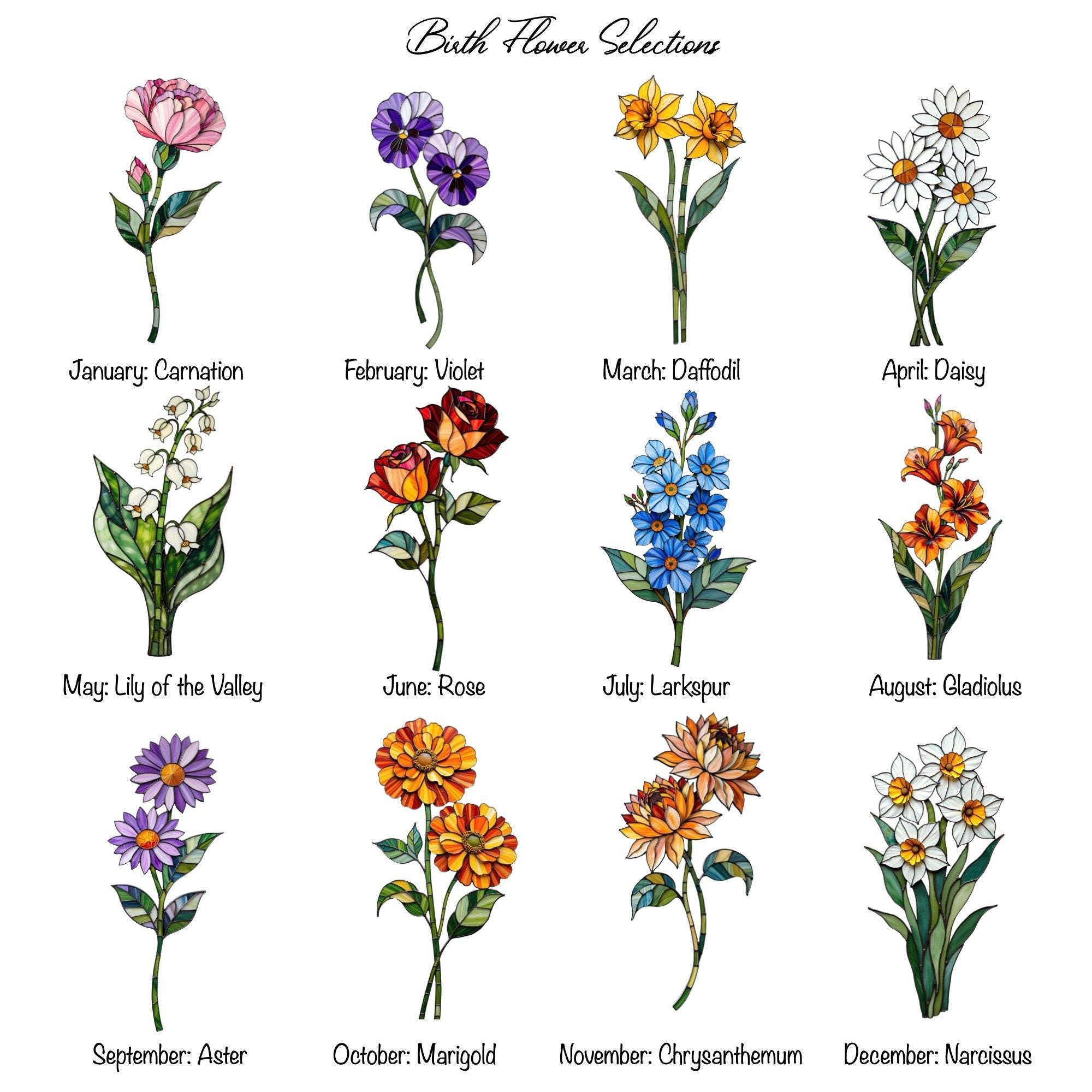 Custom Family Birth Flowers Glass Suncatcher, Custom Mom's Garden Gift Flower Glass Art Birth Flower Nana's Garden Mother's Day Gift For Mom