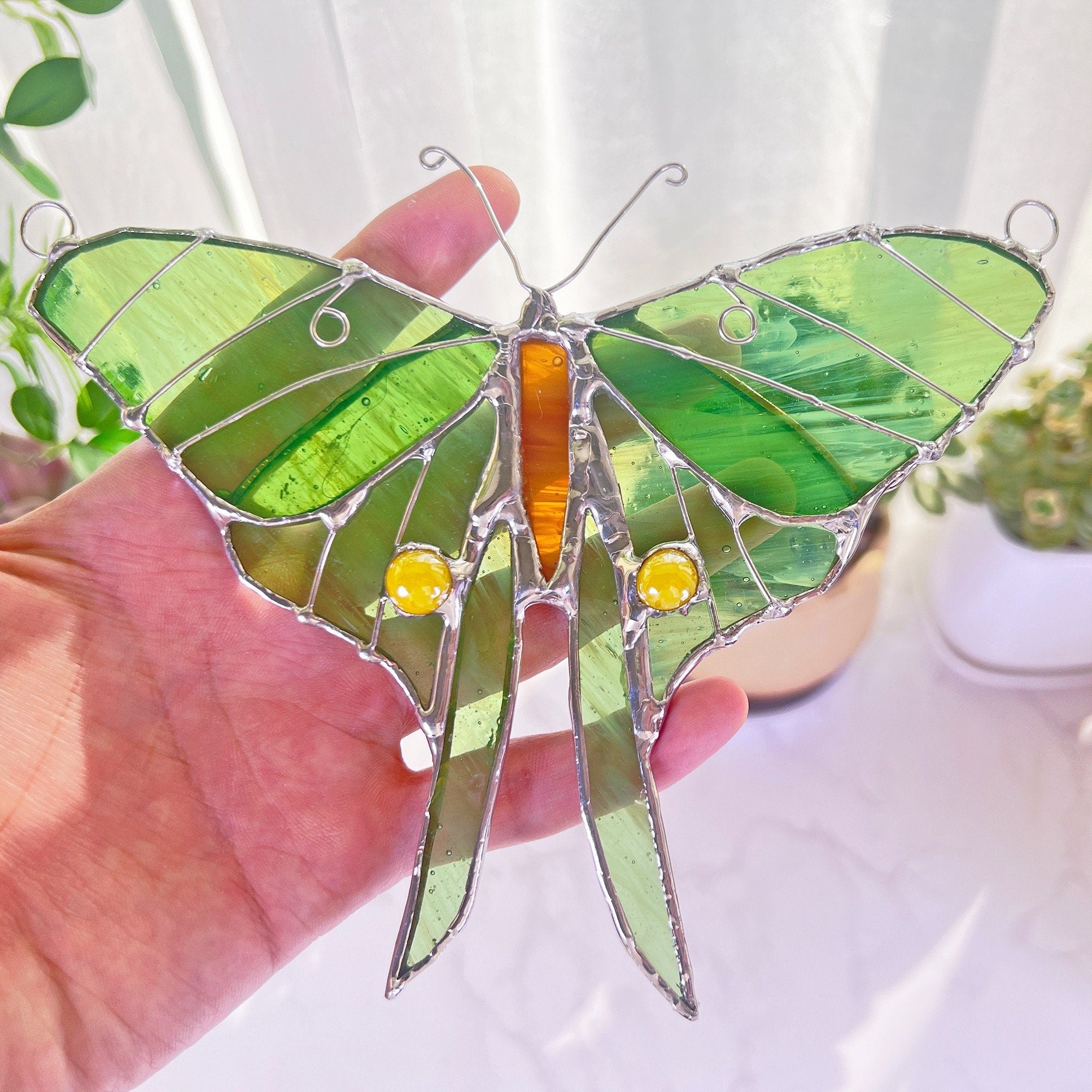 Luna moth stained glass butterfly window hangings butterfly suncather boho stained glass butterfly suncatcher garden decor Mothers Day gift
