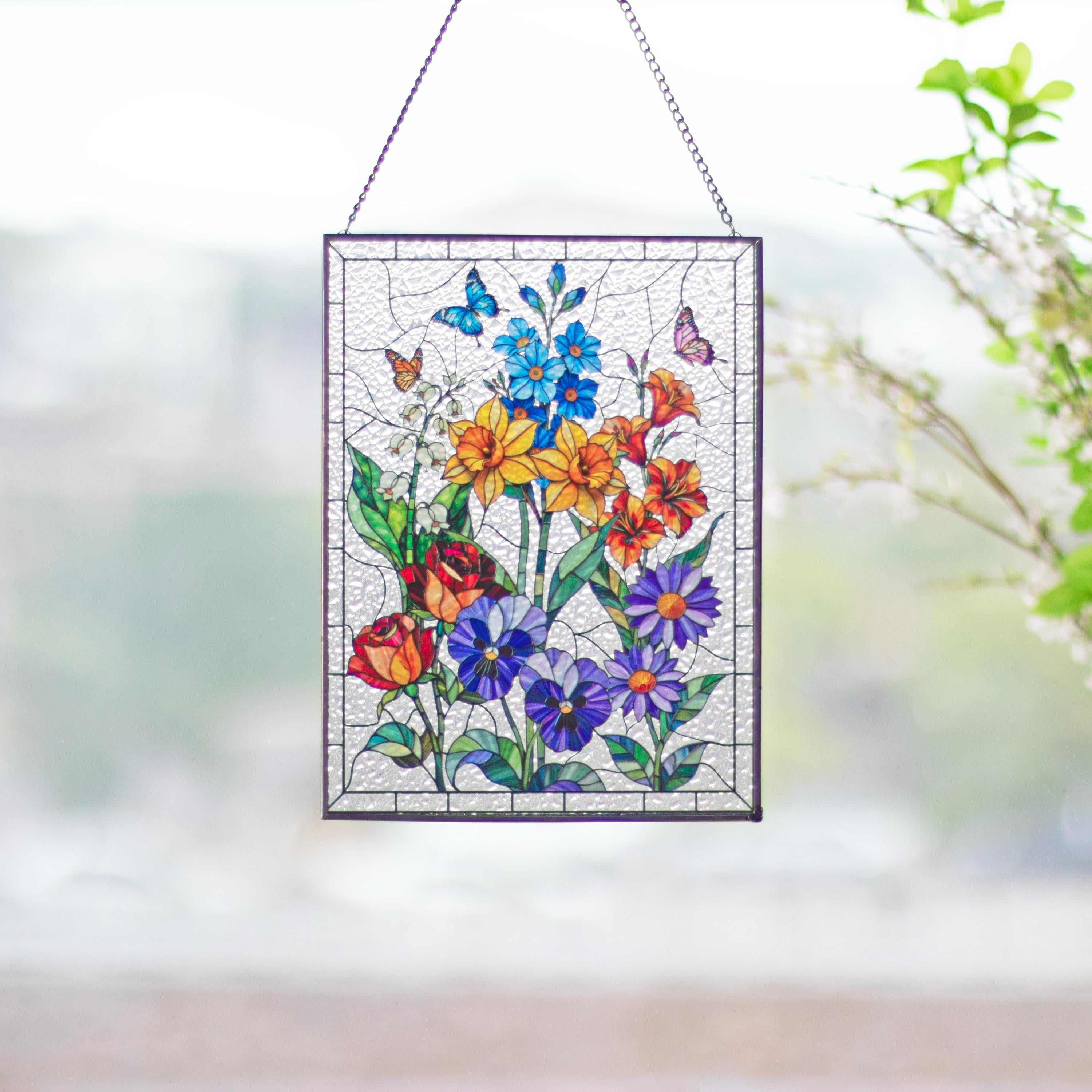 Custom Family Birth Flowers Glass Suncatcher, Custom Mom's Garden Gift Flower Glass Art Birth Flower Nana's Garden Mother's Day Gift For Mom