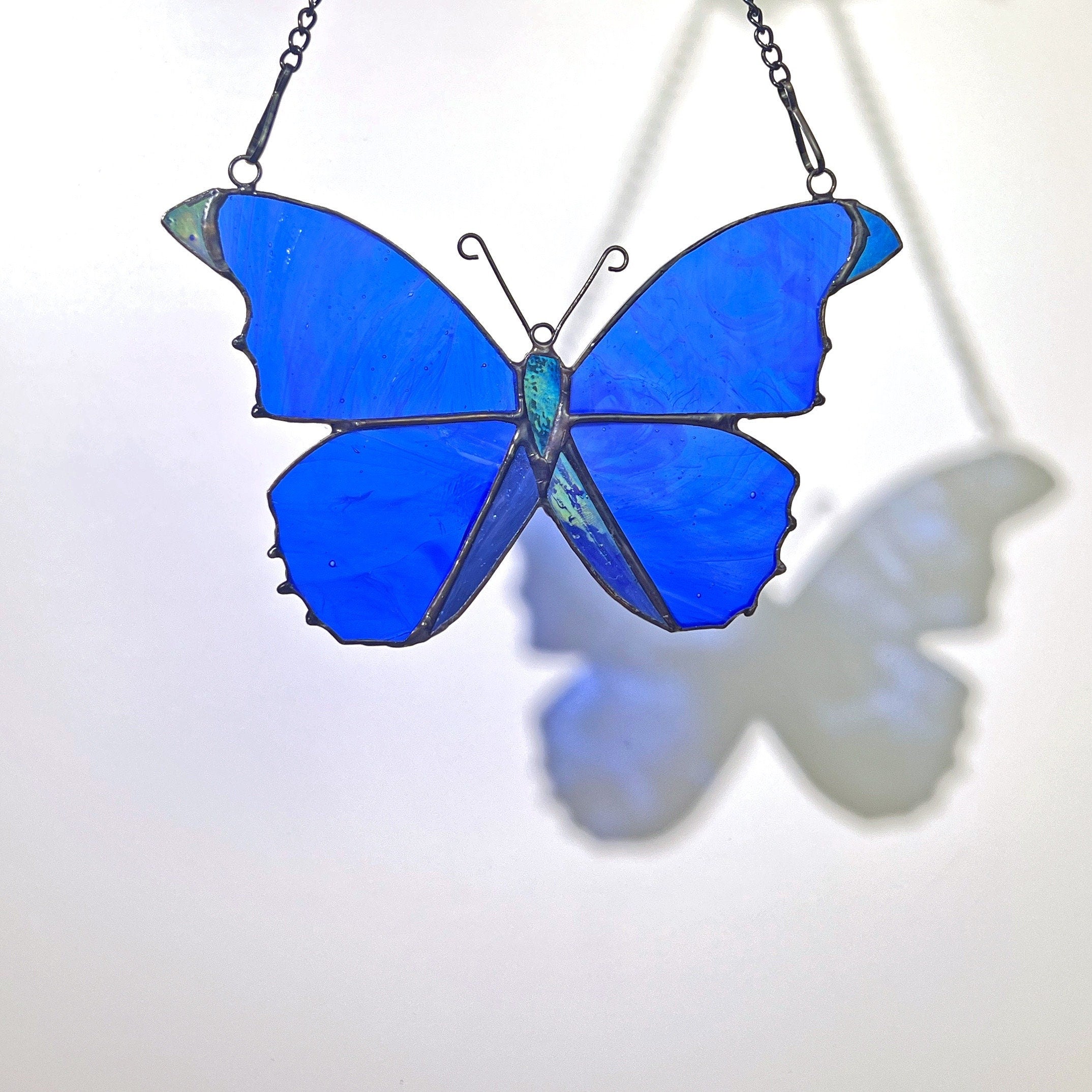 Morpho Butterfly Stained Glass Suncatcher Blue Butterfly Stain Glass Window Hanging Gift, Butterfly Wall Decor  Home Decoration Gift for Her
