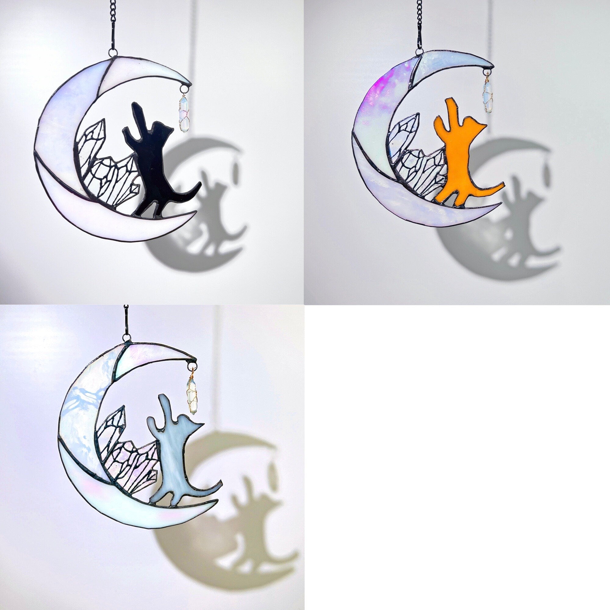 Cat on Moon Stained Glass Suncatcher Window Hanging Cat Memorial Gifts for Loss of Cat Decor, Cat Lover