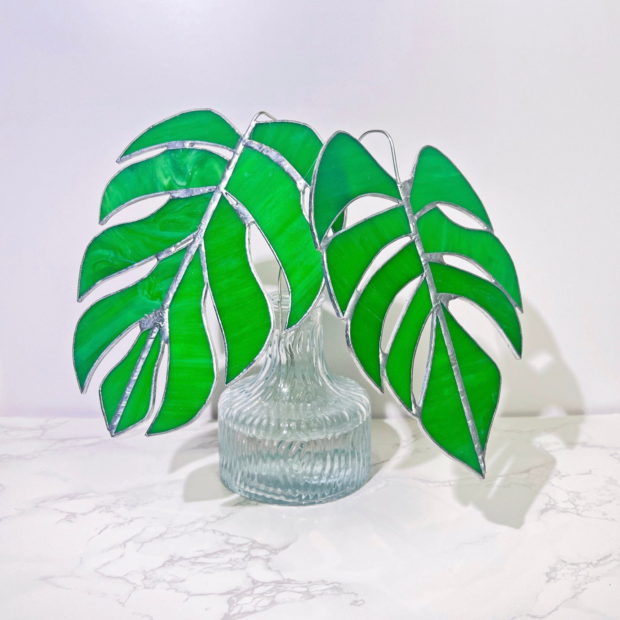 Monstera 1 set of 2 Table stained glass decor,Fake Monstera plant,Monstera plant decor,House Desk plant,Nature home decor, Nature Ornamen