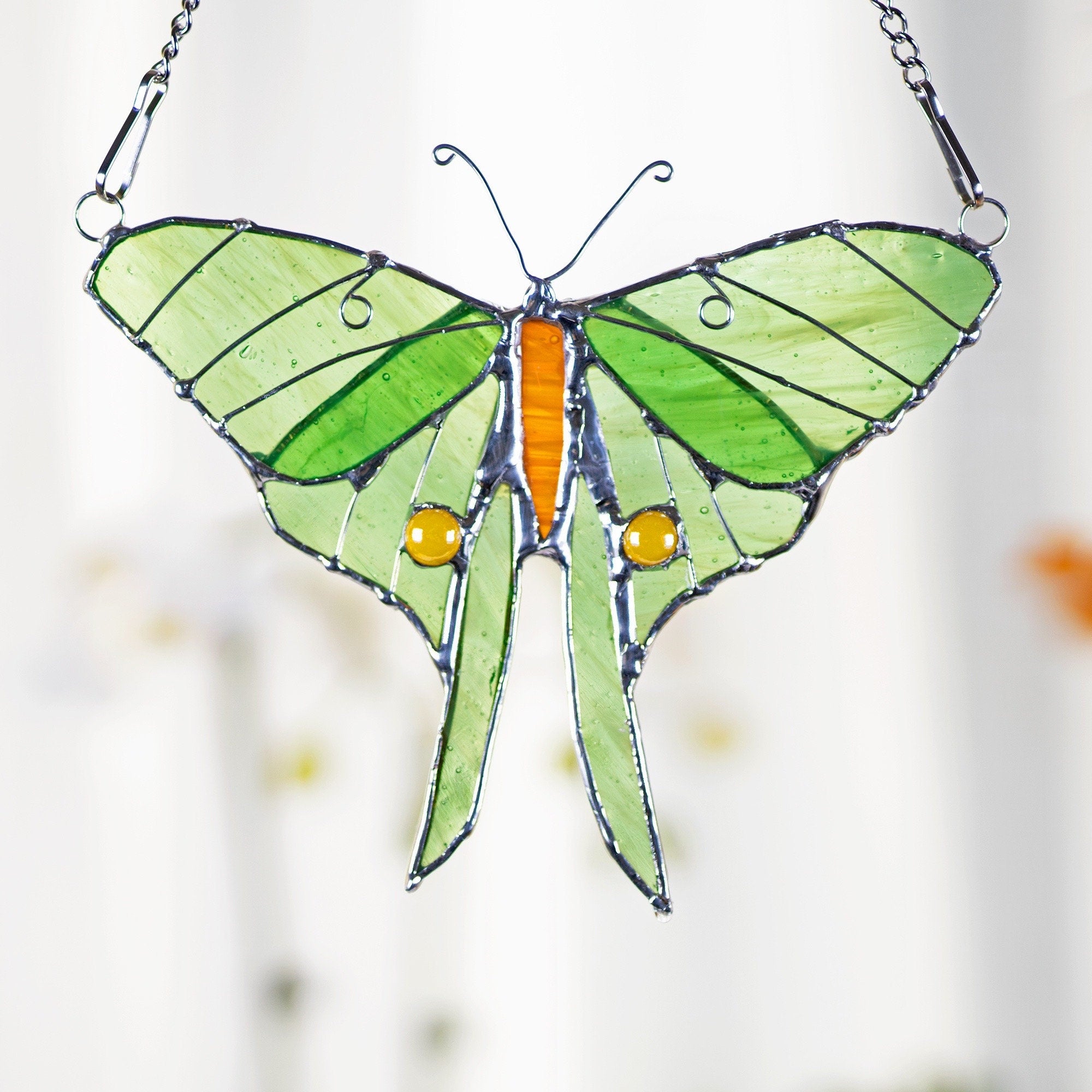 Luna moth stained glass butterfly window hangings butterfly suncather boho stained glass butterfly suncatcher garden decor Mothers Day gift