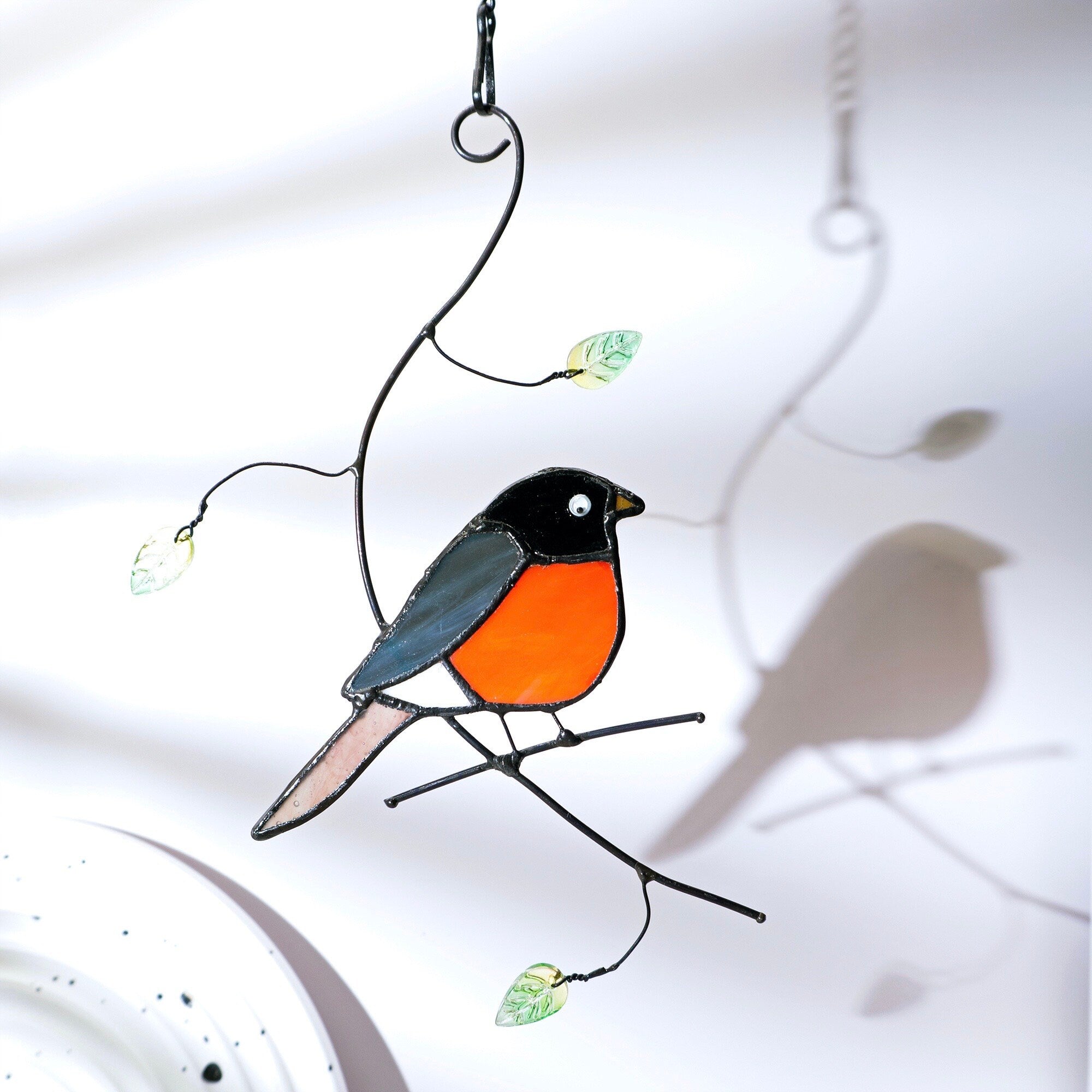 America Robin Bird Stained Glass Window Hanging Ornament Suncatcher Decor, Bird Gifts Decoration, Birds Lovers