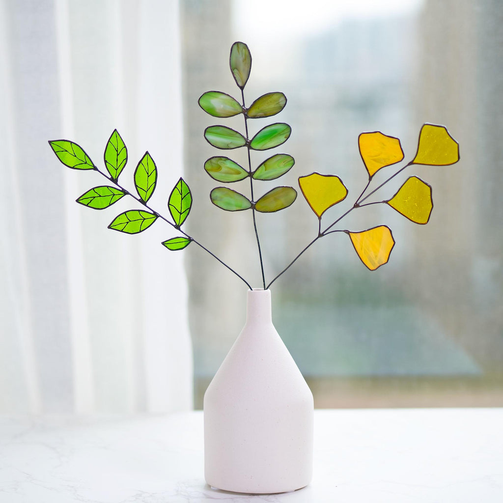 Wildflower Stained Glass Leaves Plant Suncatcher Boho Flower Bouquet Glass Art Mothday Day Gift,Plants Nature Flowers In Vase Home Decor