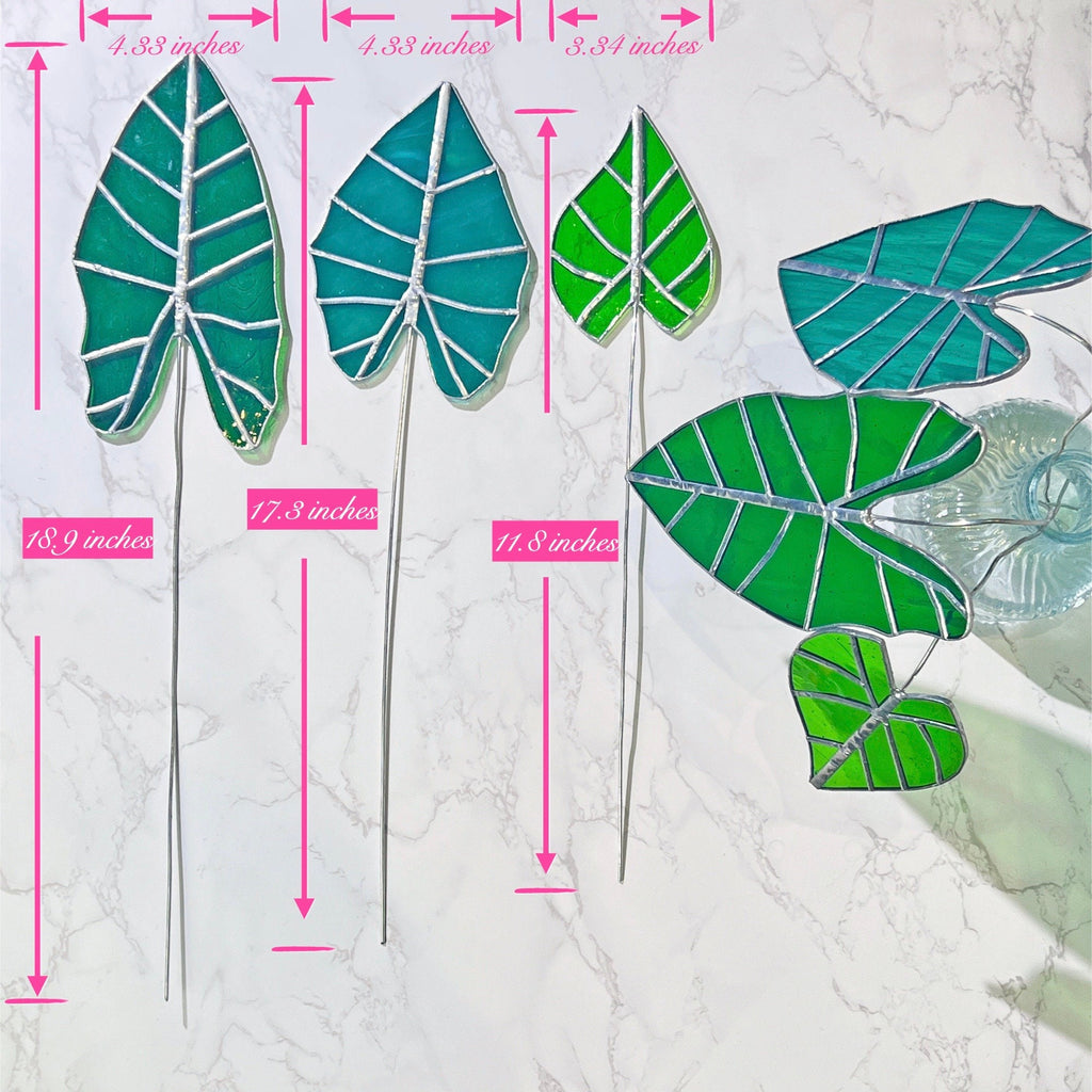 Alocasia Frydek Suncatcher 1 Set of 3 Table Stained Glass Decor,Fake Alocasia Frydek Plant, Stain Glass Plant Decor,House Plant,Home Decor