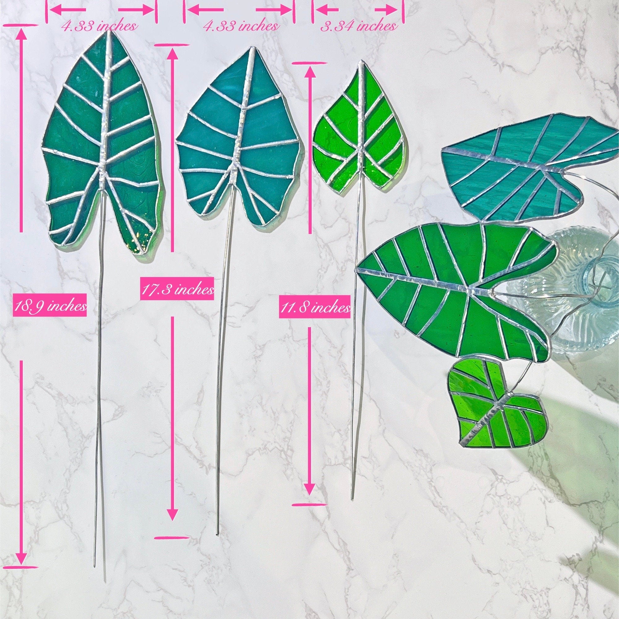 Alocasia Frydek Suncatcher 1 Set of 3 Table Stained Glass Decor,Fake Alocasia Frydek Plant, Stain Glass Plant Decor,House Plant,Home Decor