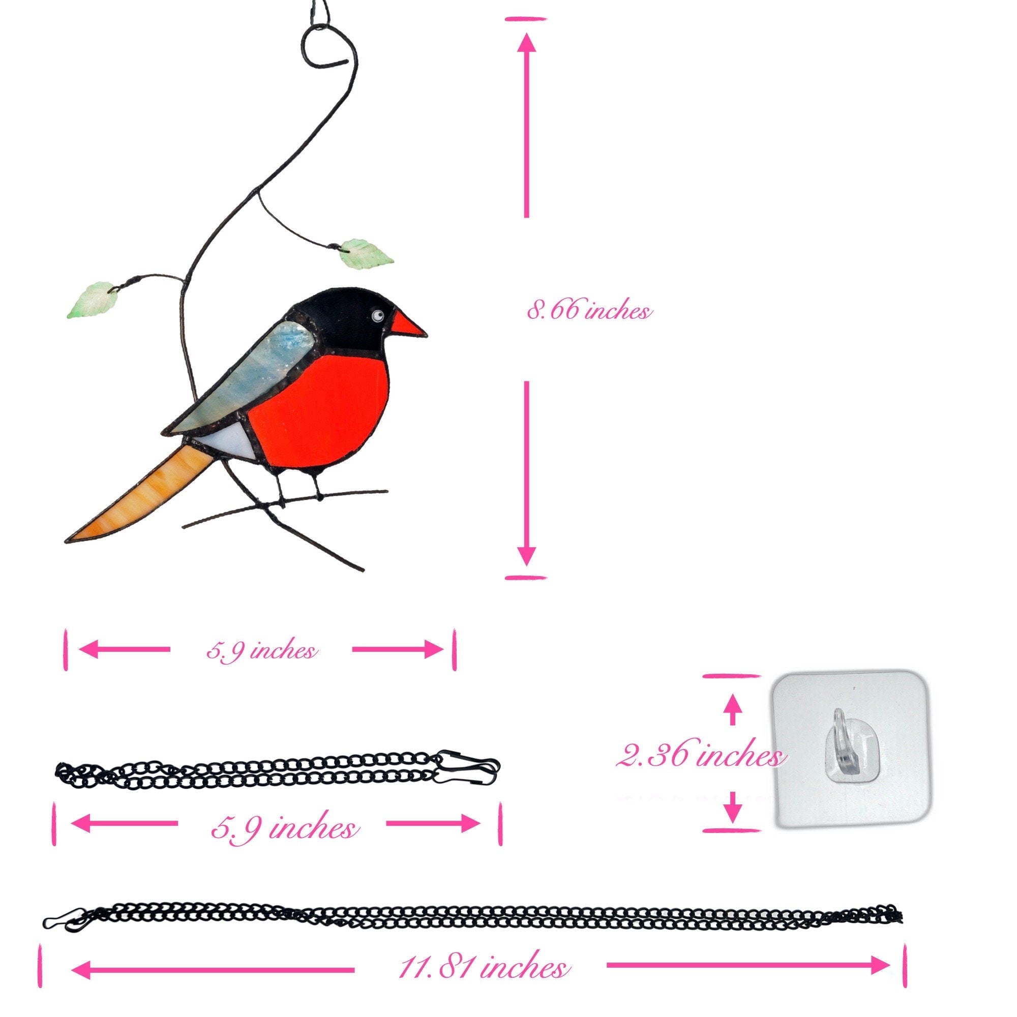 America Robin Bird Stained Glass Window Hanging Ornament Suncatcher Decor, Yard Art Birds Gifts Decoration, Birds Lovers 8.66 * 5.9