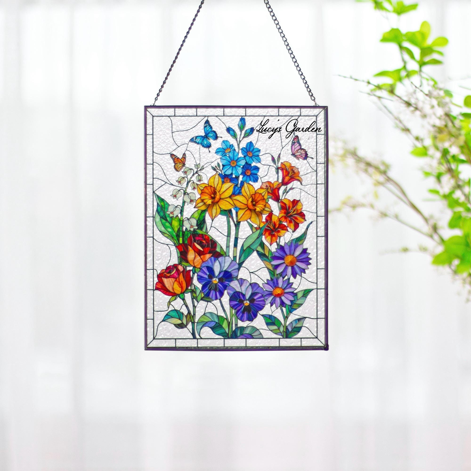 Custom Family Birth Flowers Glass Suncatcher, Custom Mom's Garden Gift Flower Glass Art Birth Flower Nana's Garden Mother's Day Gift For Mom