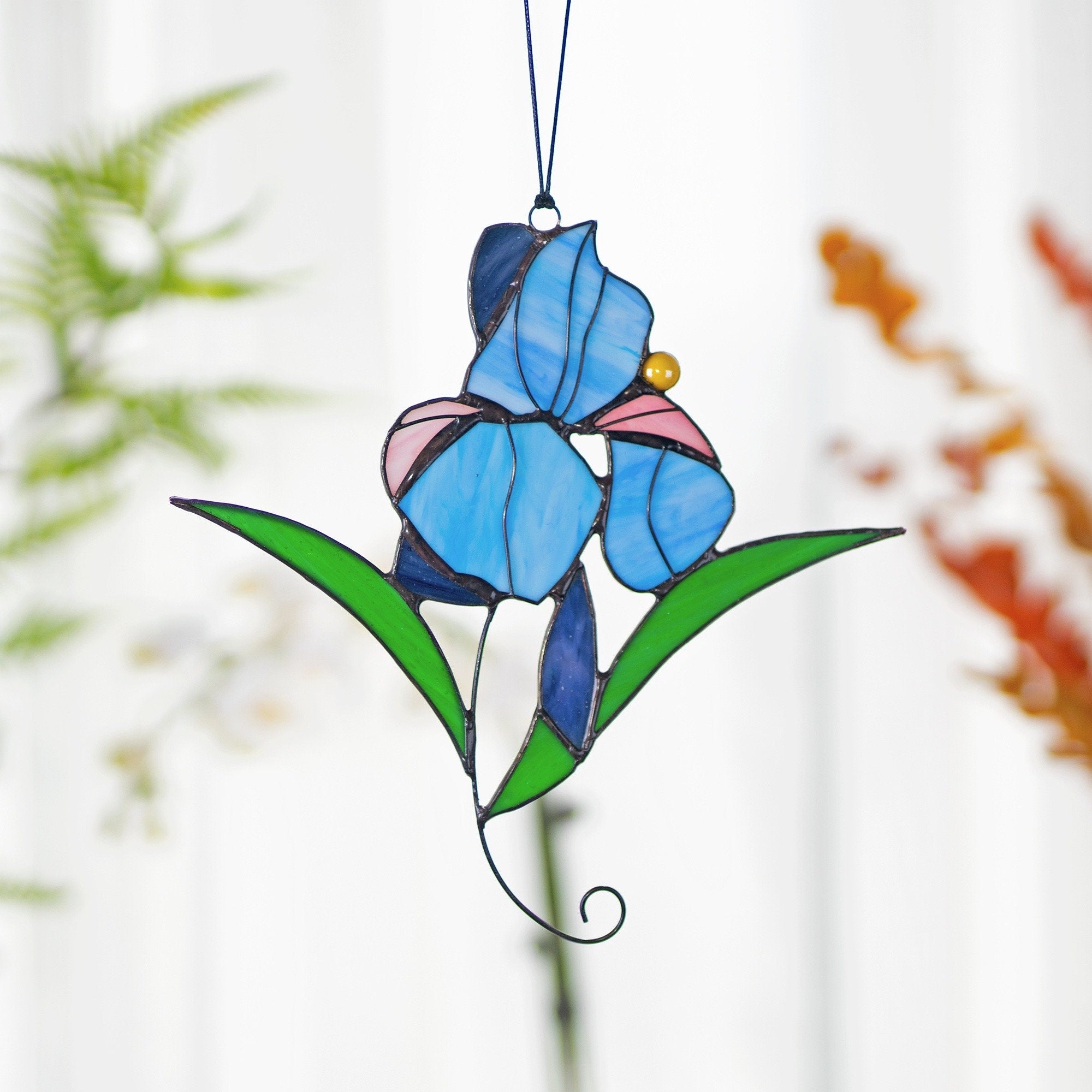 Iris Flower Stained Glass Sun Catcher Blue purple flower Stain Glass Window Hangings Wall decor gift for Mom Plant lover Mothers day Gift