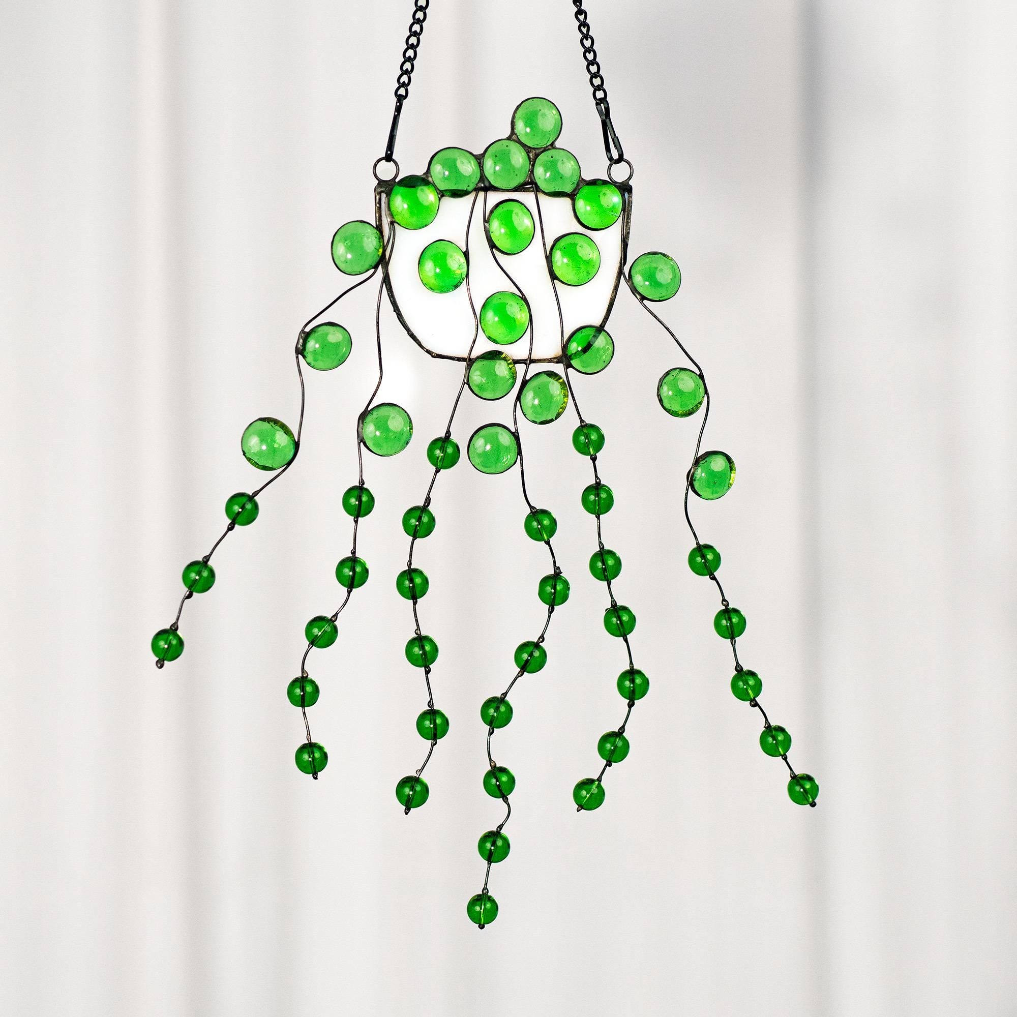 String of Pearls Hanging Plant Stained Glass Window Hanging Plants Suncatcher Home Decor Glass Wall Art Garden Plant Boho Home Decor