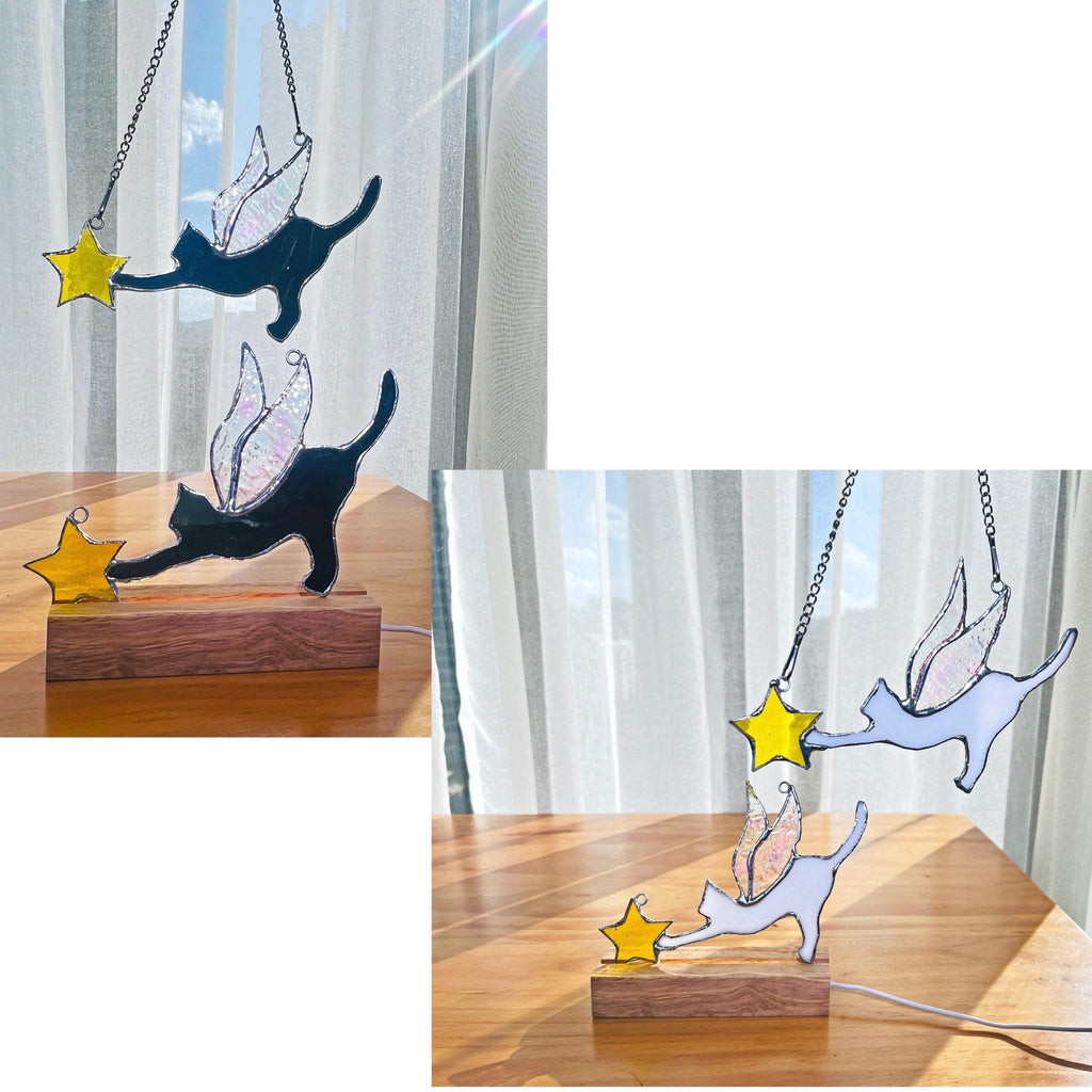 Angel Cat Stained Glass Suncatcher Lamp Window Hanging Cat Memorial Gifts for Loss of Cat Sympathy Gift for Cat Lover