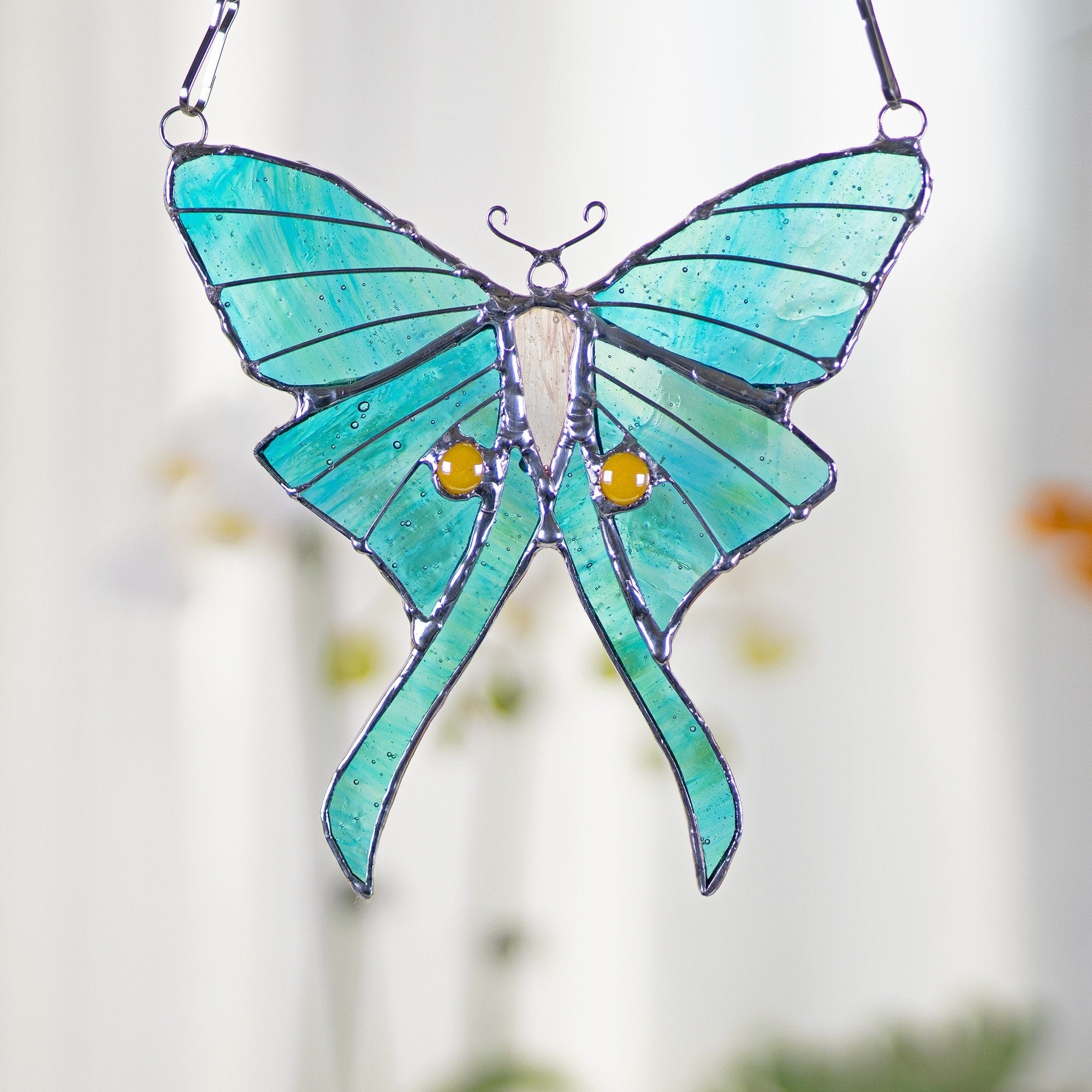 Luna moth stained glass butterfly window hangings butterfly suncather boho stained glass butterfly suncatcher garden decor Mothers Day gift