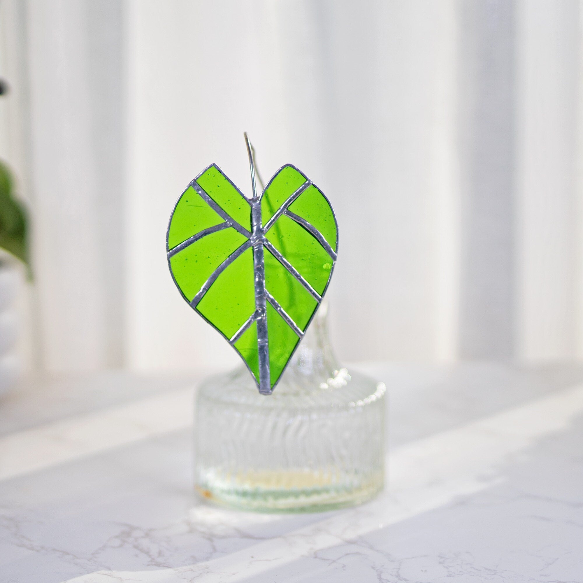 Alocasia Frydek Suncatcher 1 Set of 3 Table Stained Glass Decor,Fake Alocasia Frydek Plant, Stain Glass Plant Decor,House Plant,Home Decor