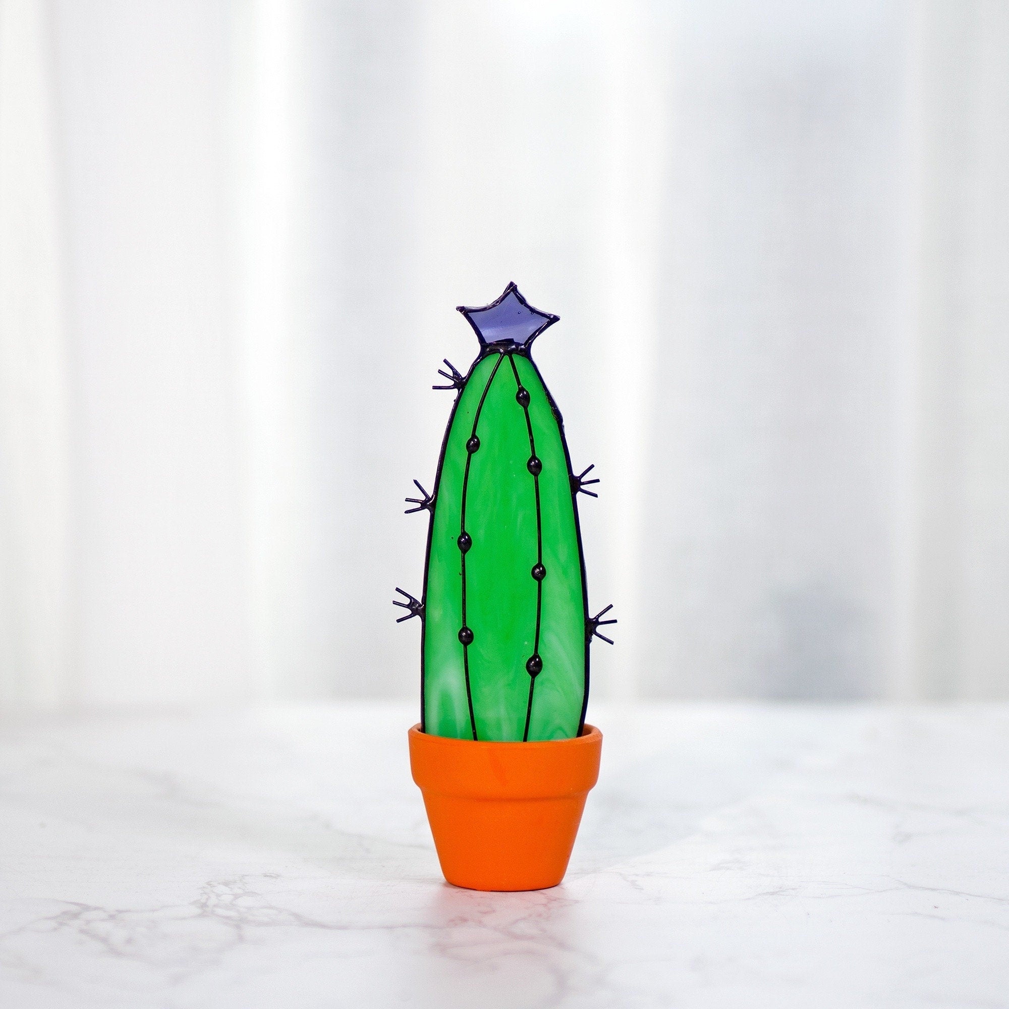 Cactus Plant Stained Glass Succulents Plants Suncatcher Cactus Decor Garden Decor Plants Glass Art, Artificial House Plant,Birthday Gifts