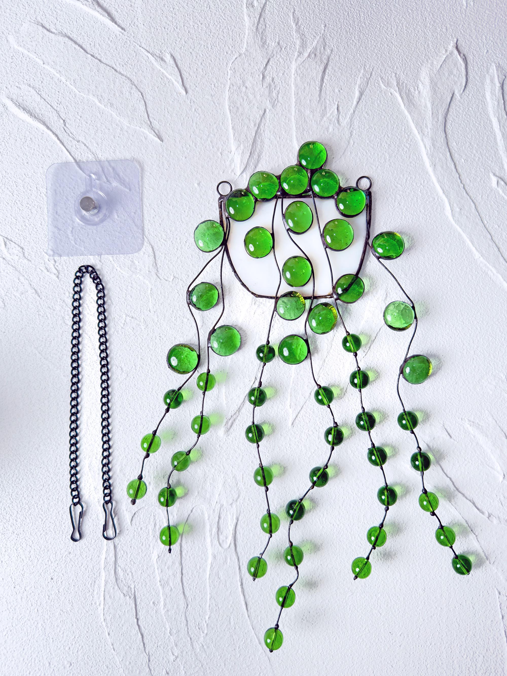 String of Pearls Hanging Plant Stained Glass Window Hanging Plants Suncatcher Home Decor Glass Wall Art Garden Plant Boho Home Decor