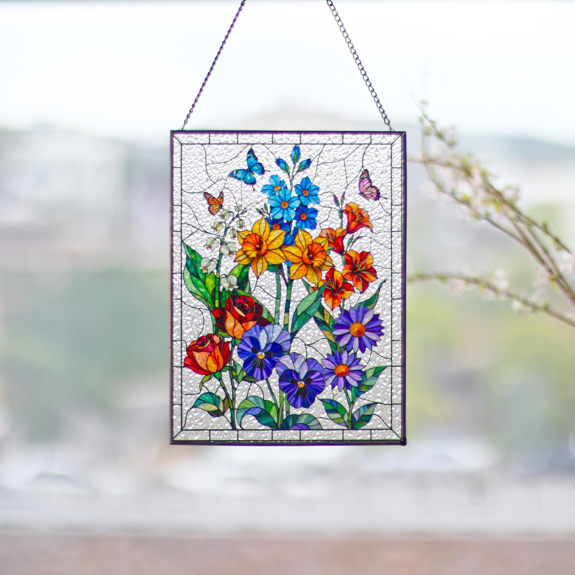 Custom Family Birth Flowers Glass Suncatcher, Custom Mom's Garden Gift Flower Glass Art Birth Flower Nana's Garden Mother's Day Gift For Mom