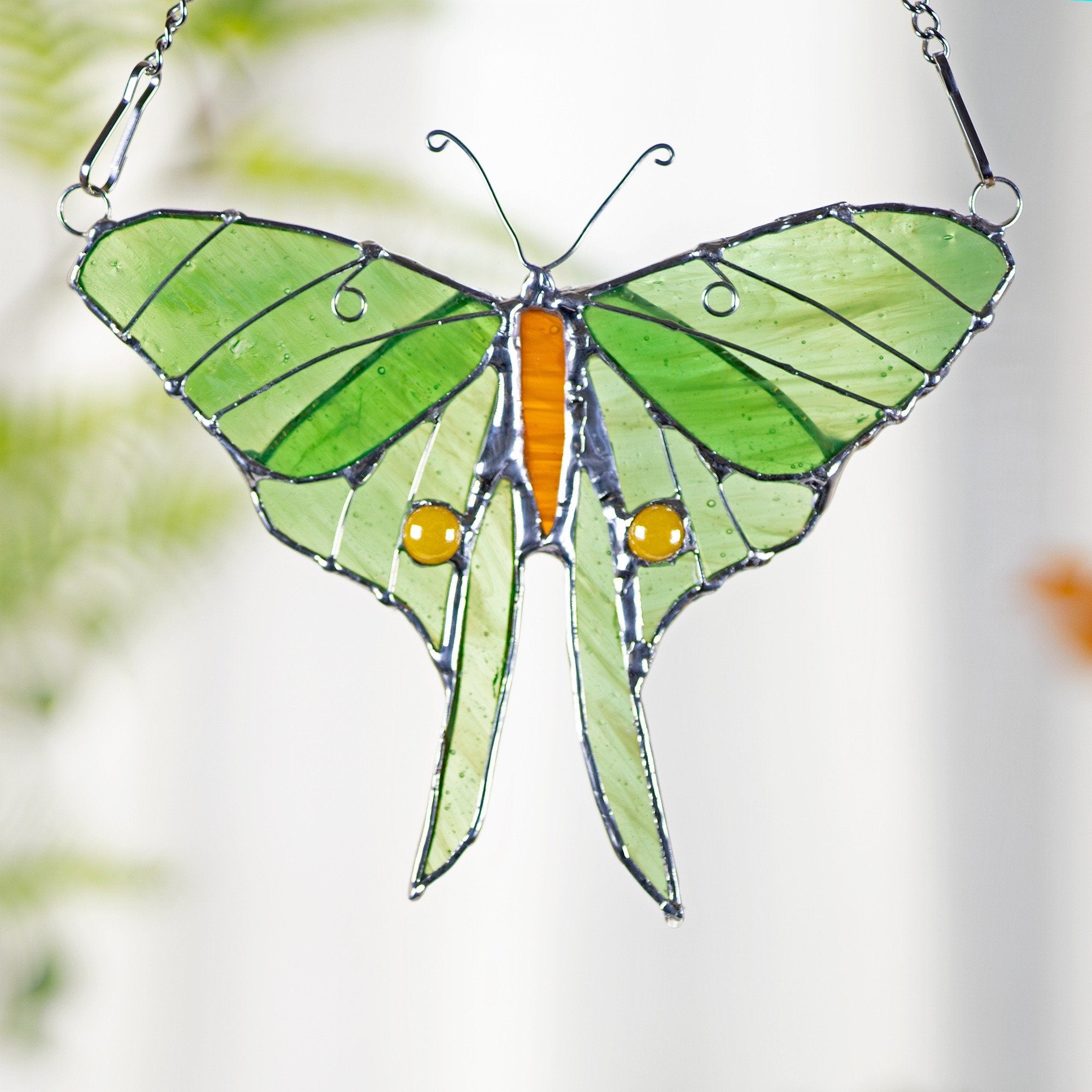 Luna moth stained glass butterfly window hangings butterfly suncather boho stained glass butterfly suncatcher garden decor Mothers Day gift