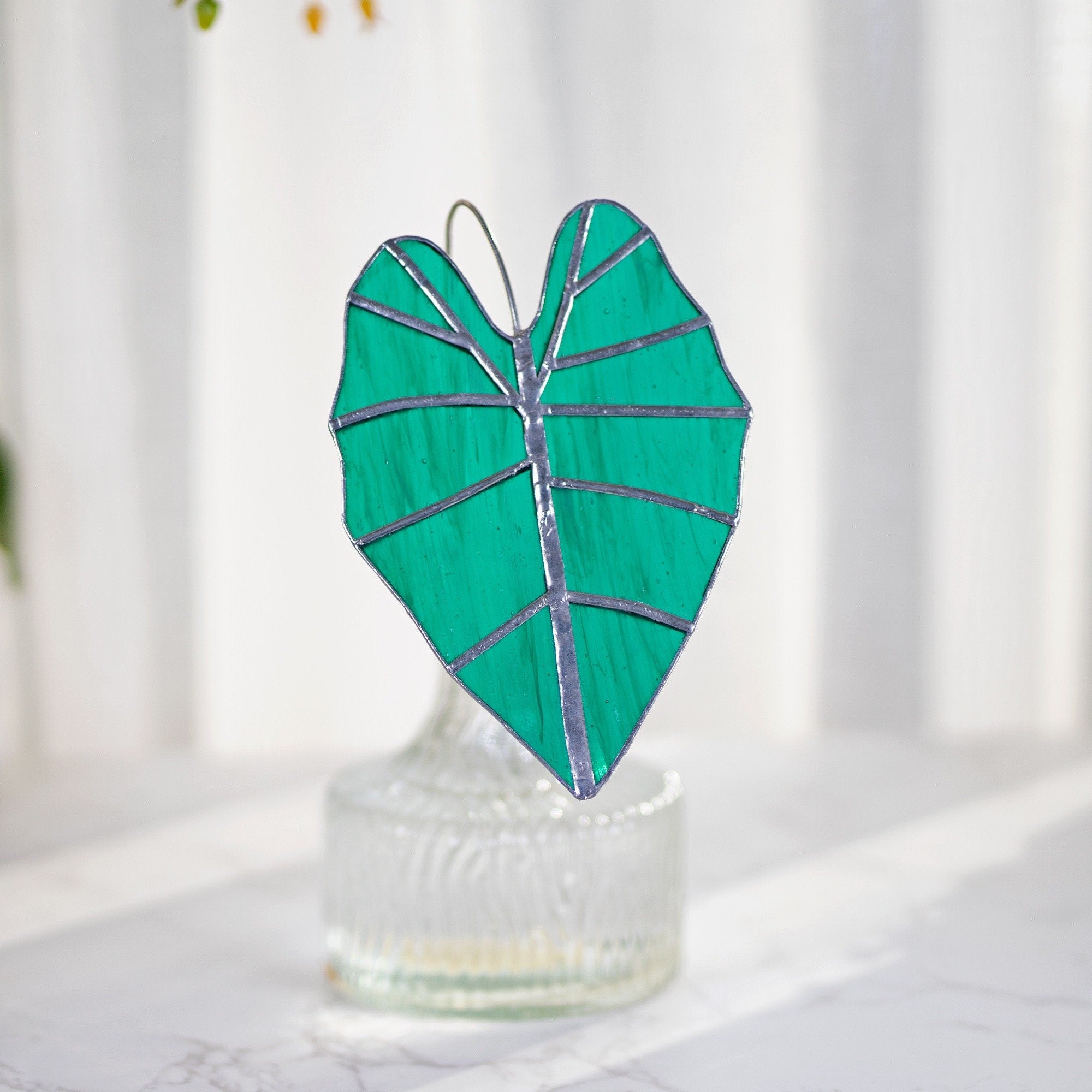 Alocasia Frydek Suncatcher 1 Set of 3 Table Stained Glass Decor,Fake Alocasia Frydek Plant, Stain Glass Plant Decor,House Plant,Home Decor